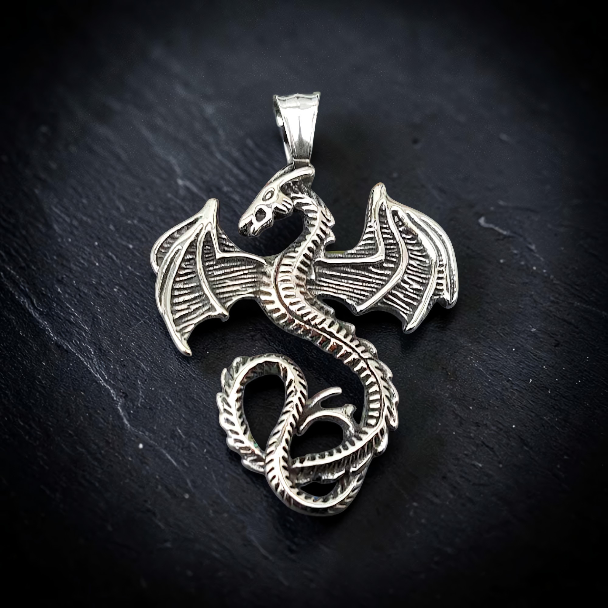 Drache Anhänger silber Edelstahl