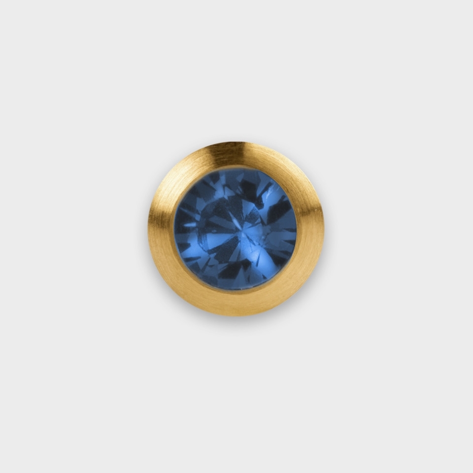 Wechselaufsatz mit saphirblauem Kristallglas in mattierter goldfarbener Fassung