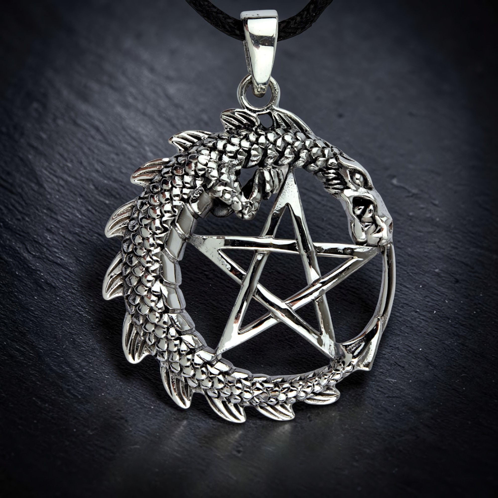 Drache Anhänger mit Pentagramm Edelstahl