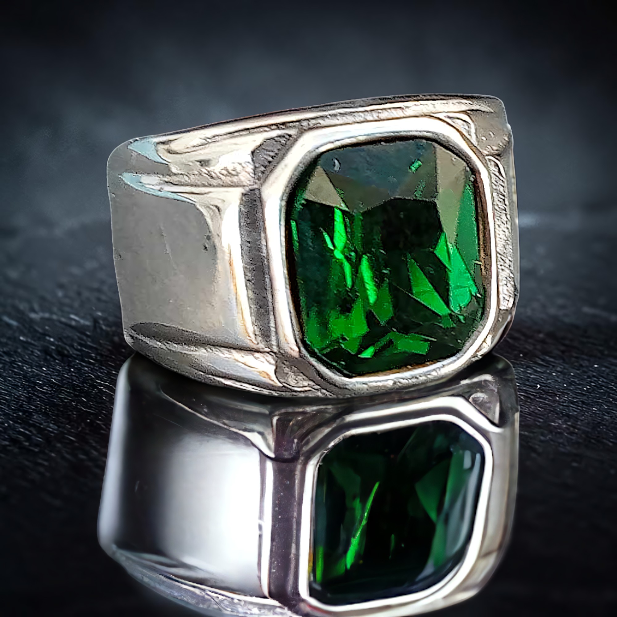 Siegelring silber mit grünem Stein Ring aus Edelstahl mit Zirkonia