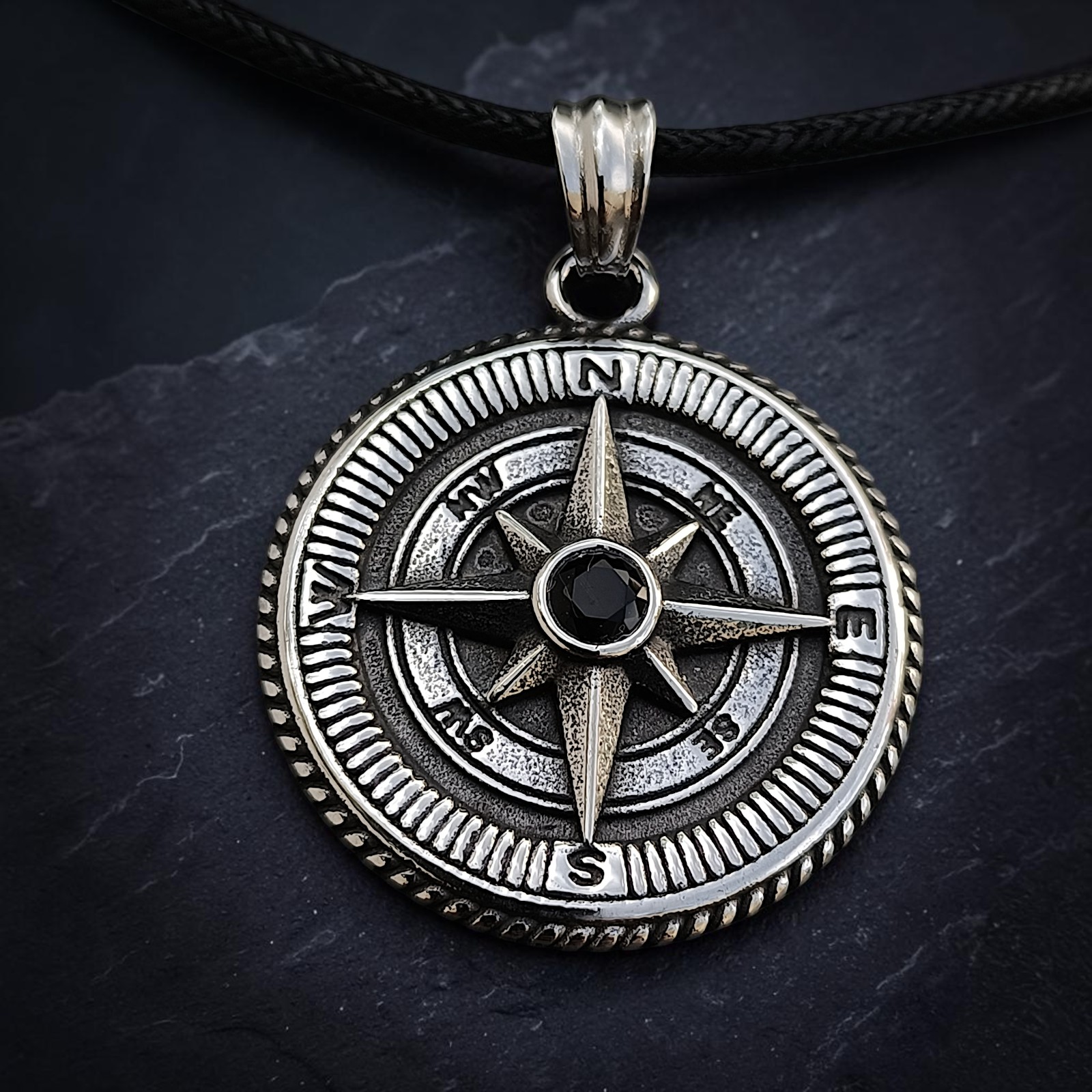 Anhänger Nautical Star Edelstahl, schwarz