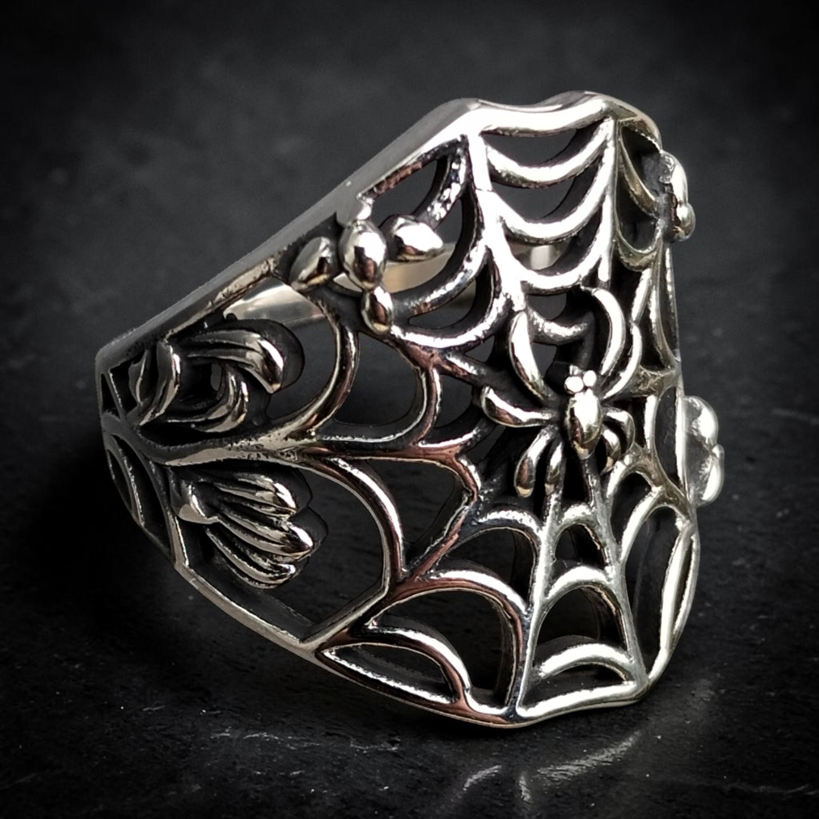 Ring Spinnennetz aus Edelstahl, silberfarben