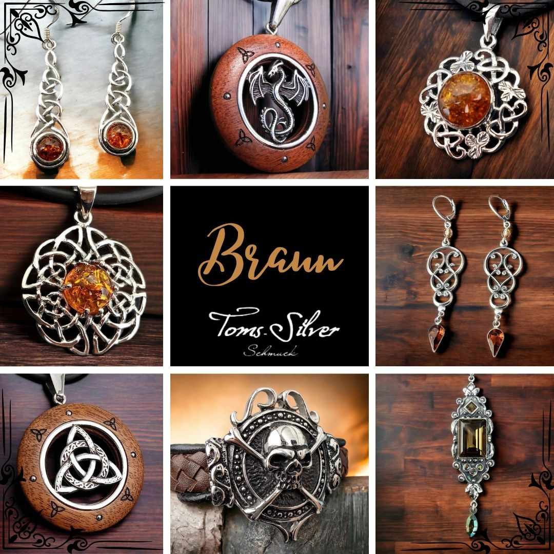 Schmuck mit brauen Steinen Bernstein und Holz