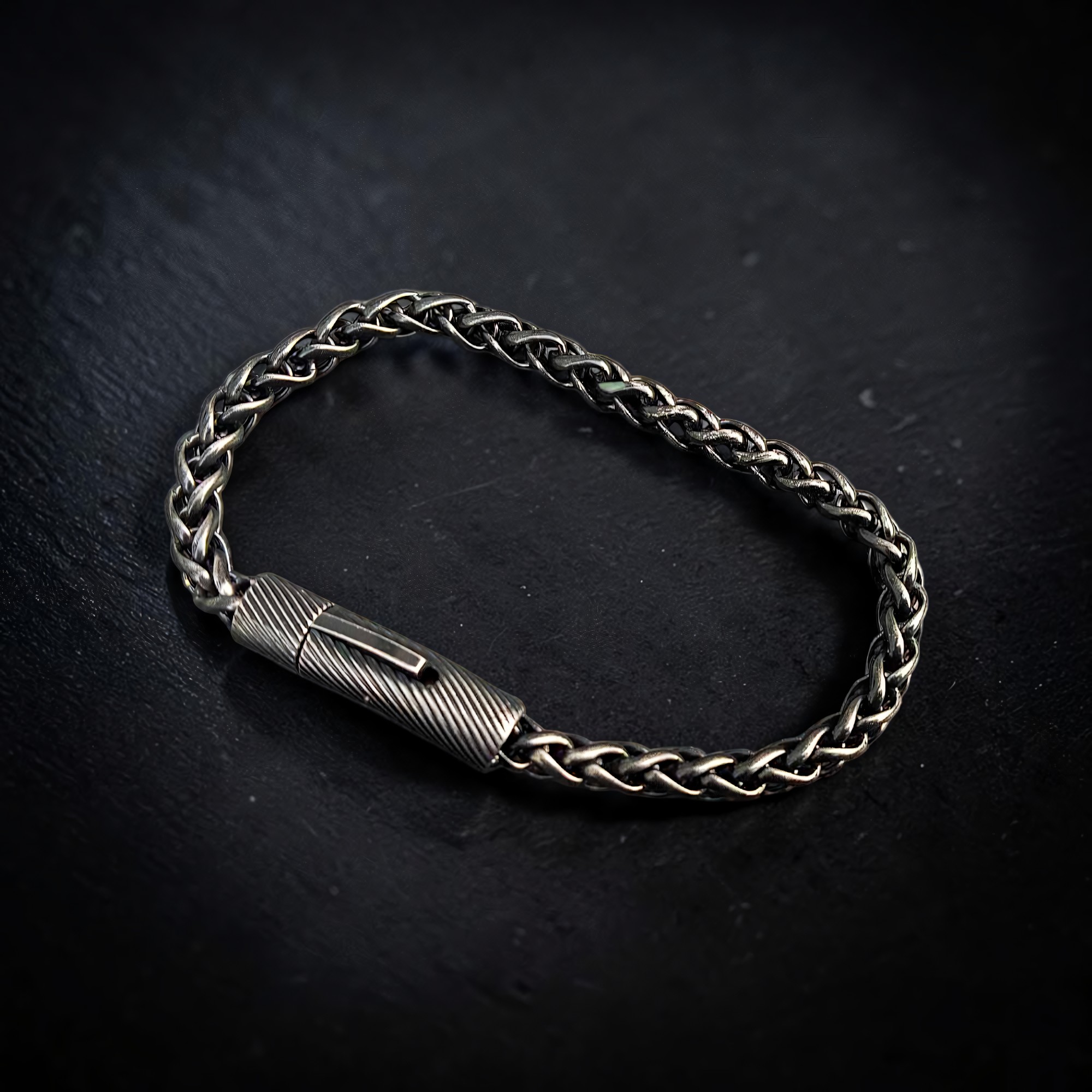 Armband Gun Metal grau Edelstahl geflochten und oxidiert mit Klickverschluss
