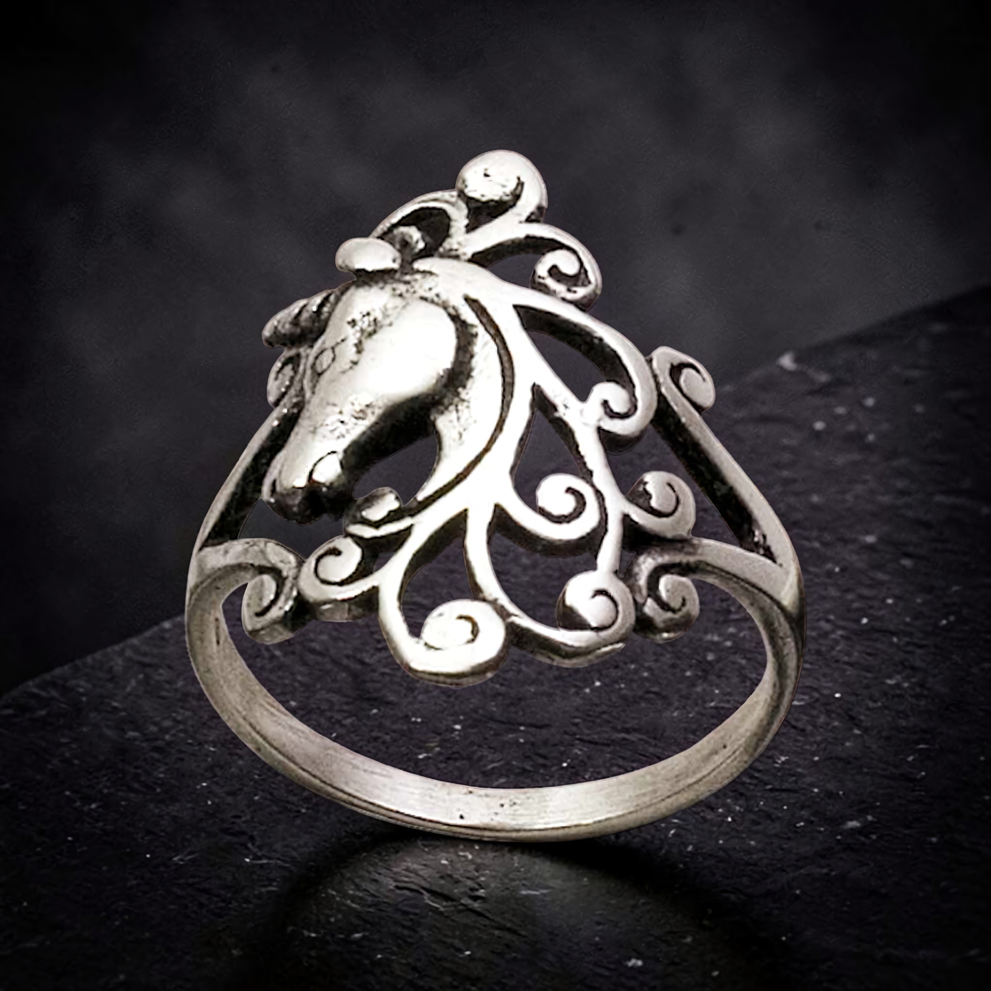 Verschörkelter Einhorn Ring Silber 925 Sterling Unicorn Damenring