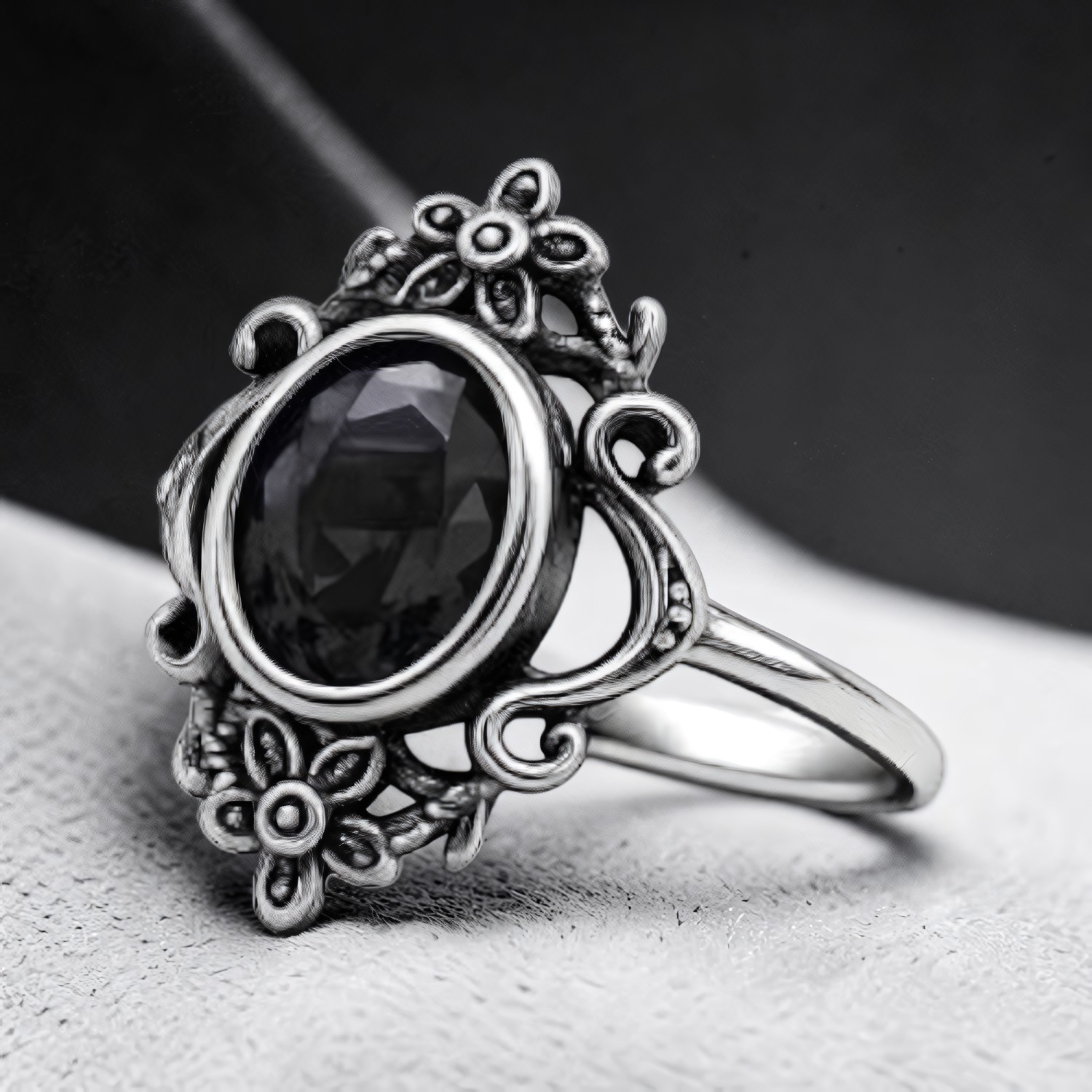 Ring Black Flowers aus Edelstahl – Toms-Silver Schmuck