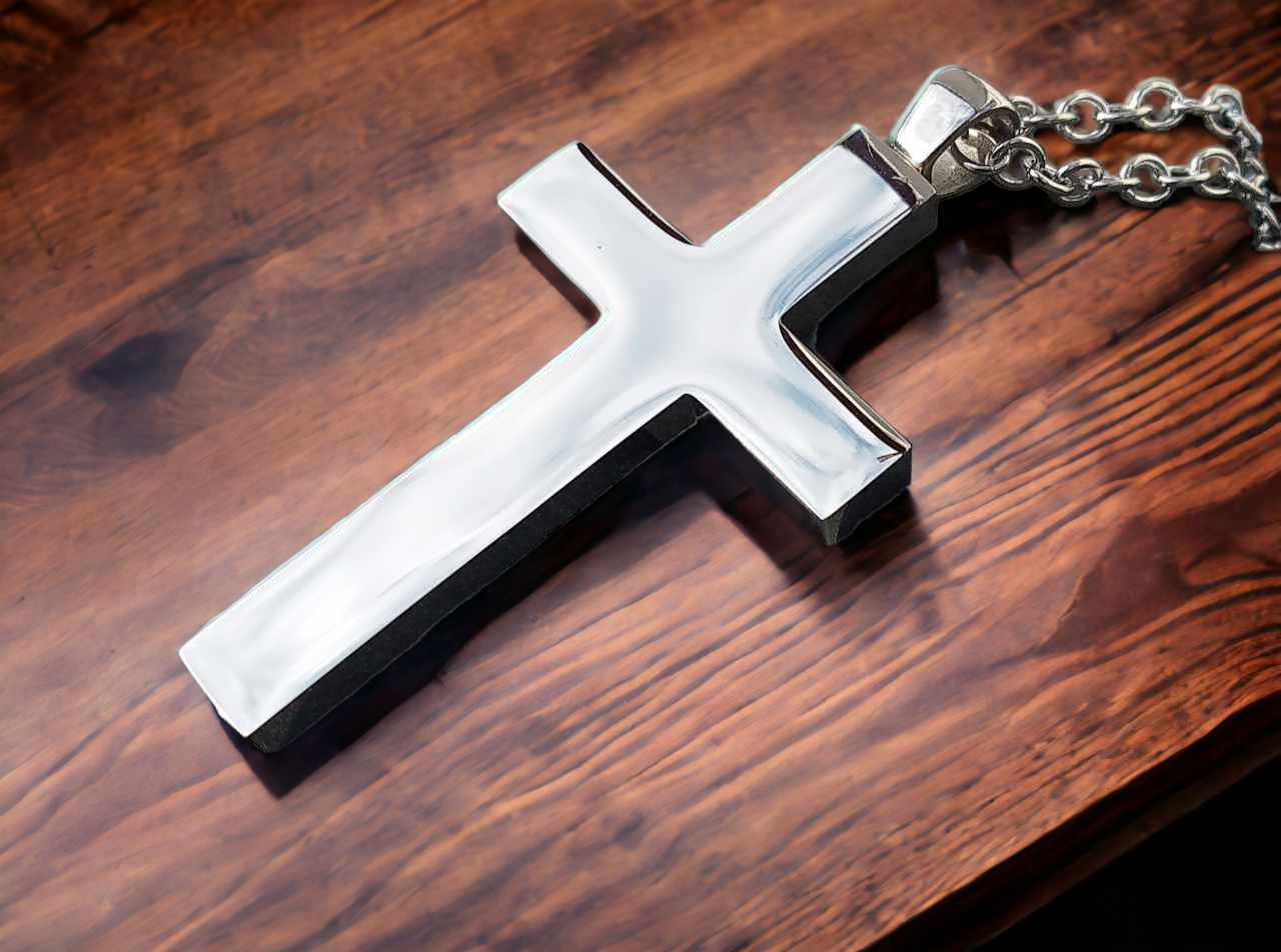 Kreuz Anhänger silber Edelstahl poliert und mattiert mit Kette