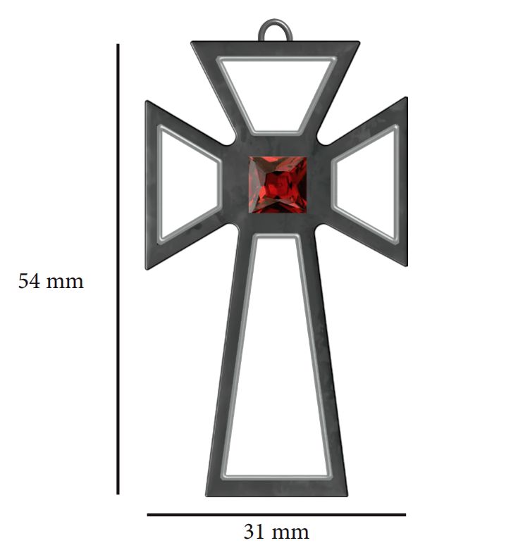 Maßzeichnung des Kreuzanhängers mit 54 mm Höhe und 31 mm Breite