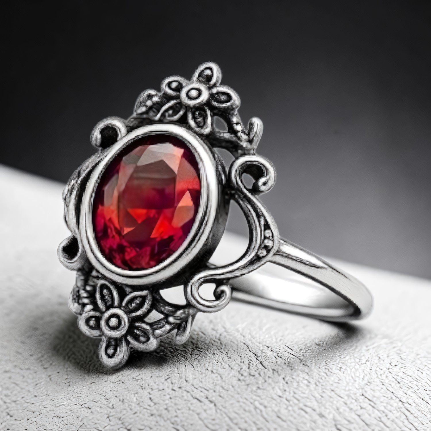 Ring Garnet Flowers aus Edelstahl – Toms-Silver Schmuck