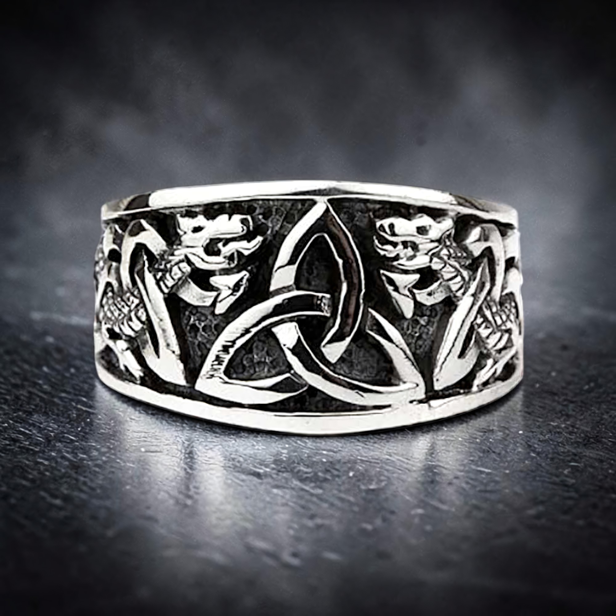 Ring Keltischer Knoten mit Drachen Triquetra 925 Silber