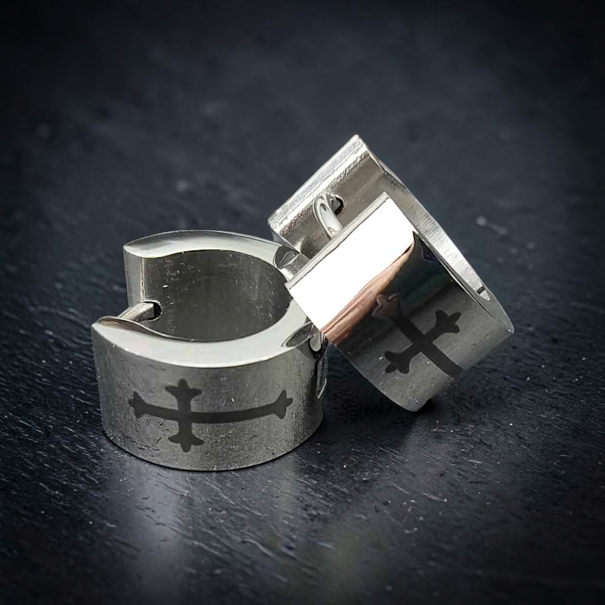 Creolen mit Kreuz silber Edelstahl