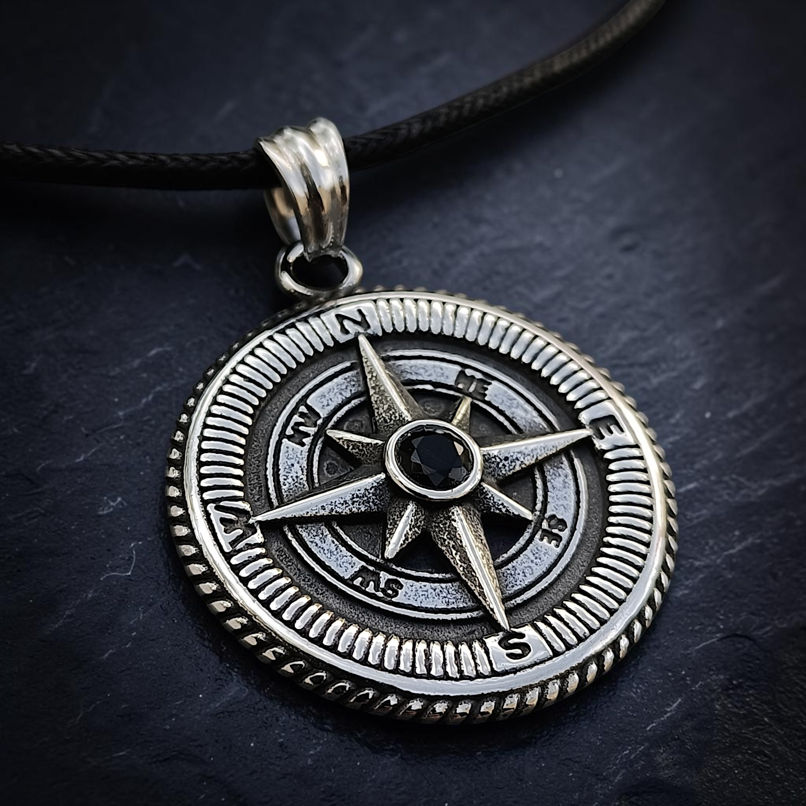 Anhänger Nautical Star Edelstahl, schwarz