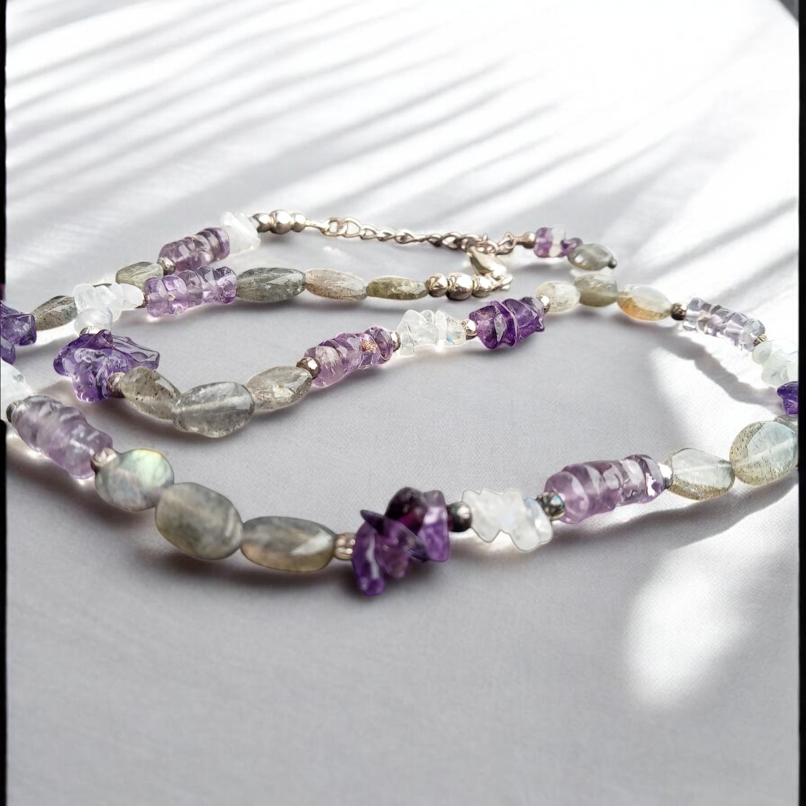 Kette mit Labradorit und Amethyst aus 925 Sterling Silber