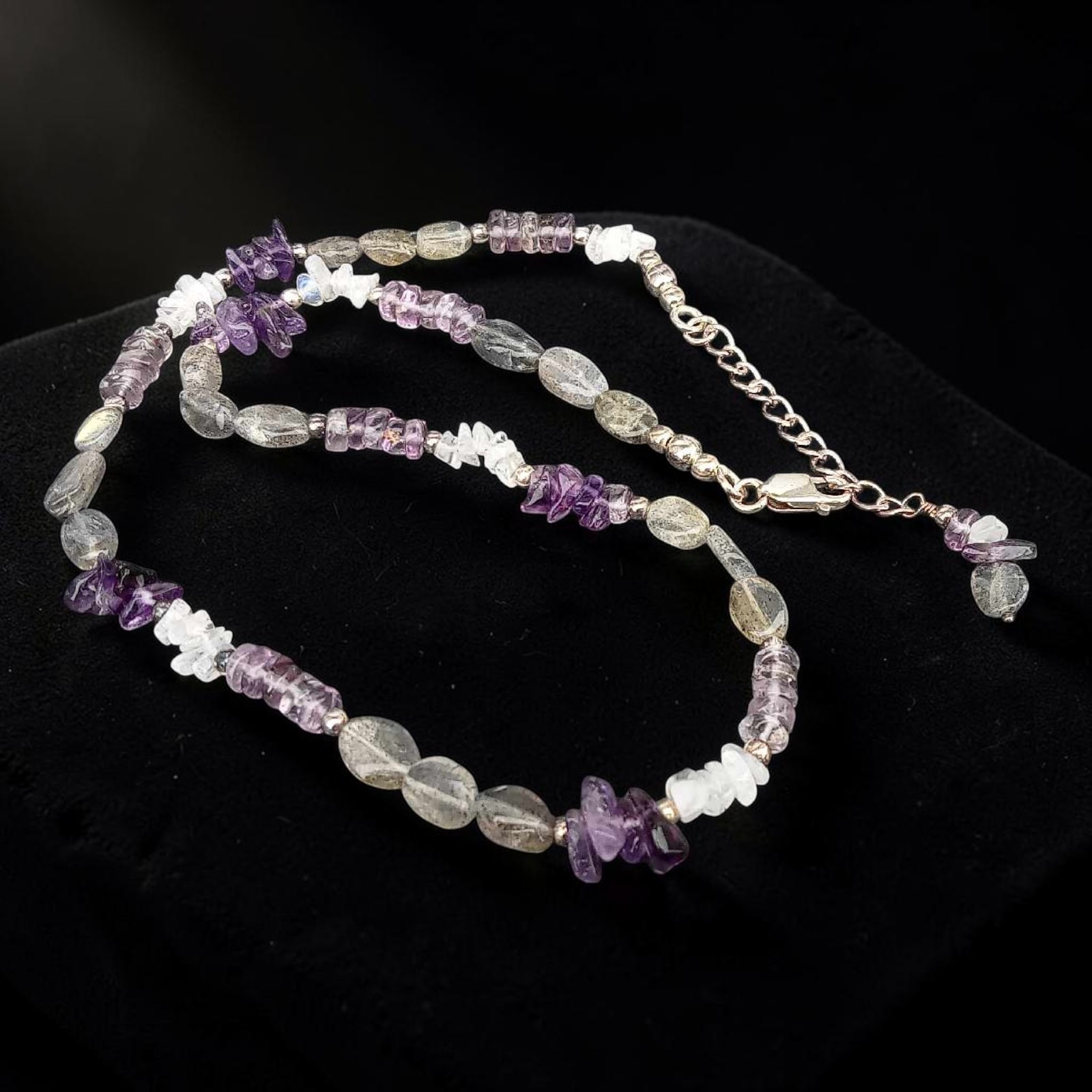 Kette mit Labradorit und Amethyst aus 925 Sterling Silber