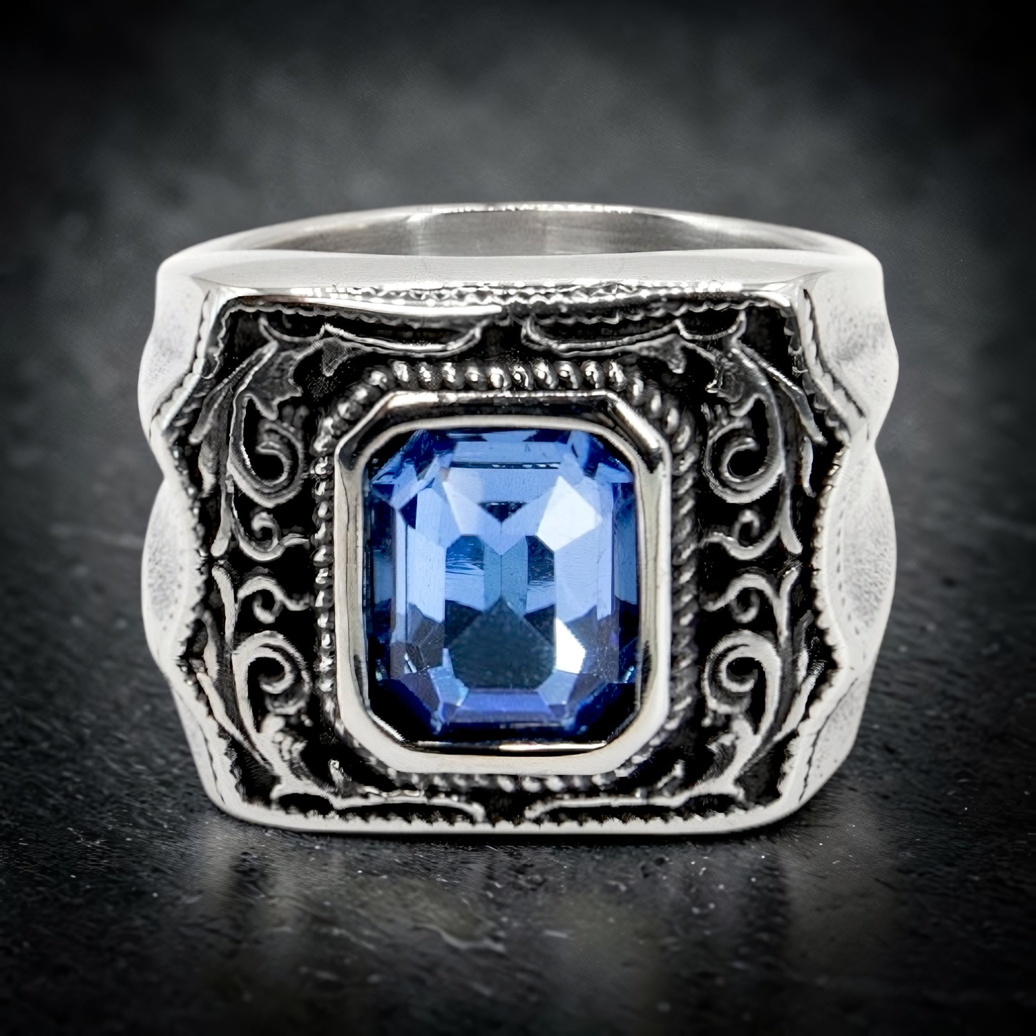 Ring Victorian Blue aus Edelstahl – Toms-Silver Schmuck