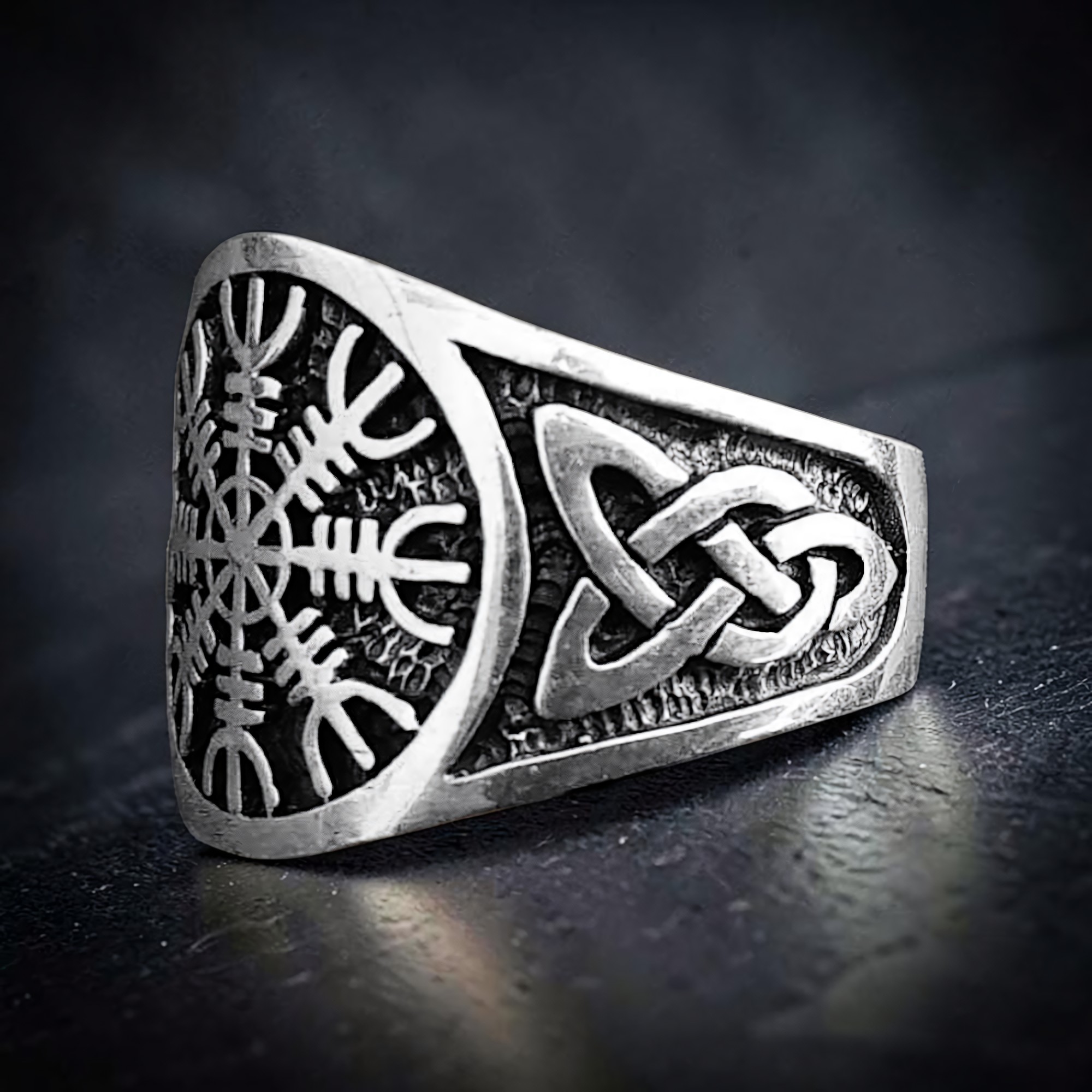 Helm der Ehrfurcht Ring 925 Silber isländich Aegishjalmur Elhaz-Rune