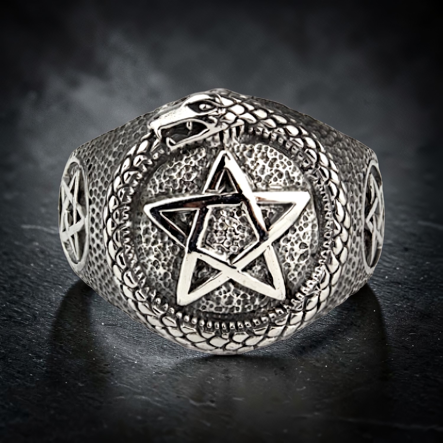 Ring Pentagramm mit Schlange aus Edelstahl – Toms-Silver Schmuck