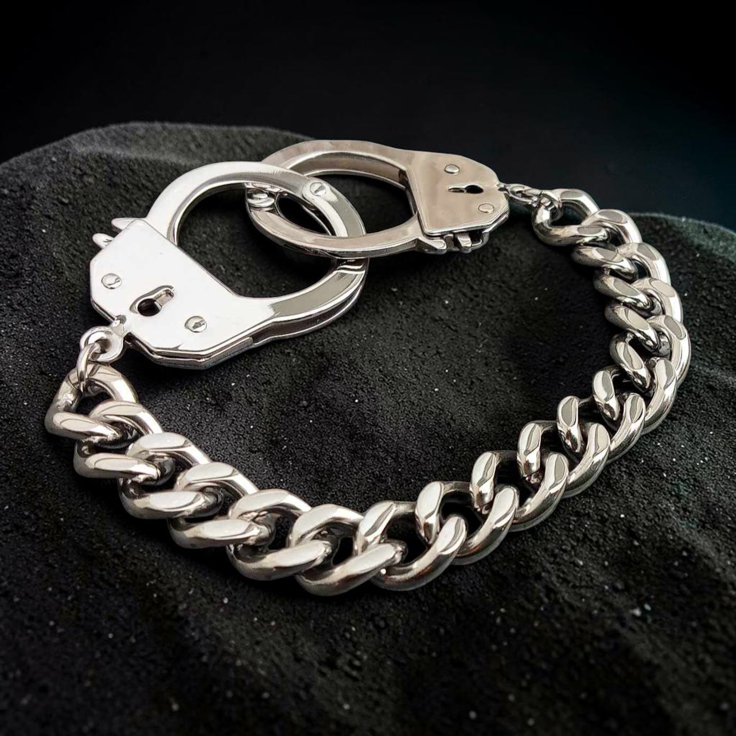 Handschellen Armband Panzerarmband silber aus Edelstahl