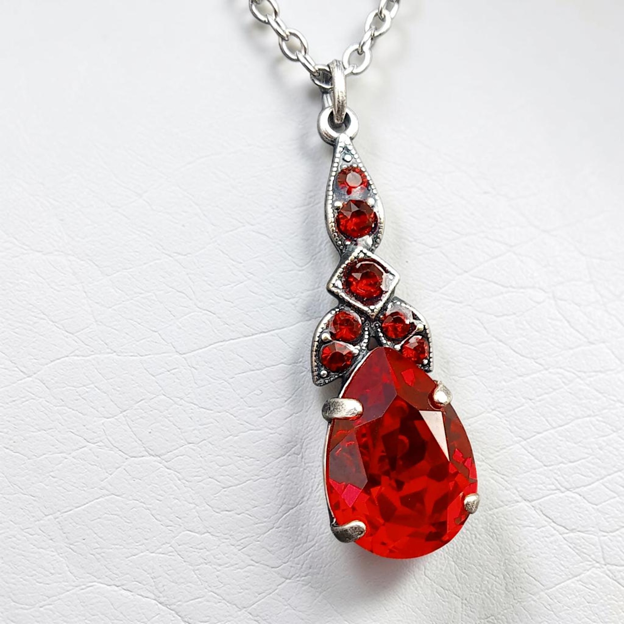 Rote Halskette Silber Vintage – Glitzertropfen mit Kette,
