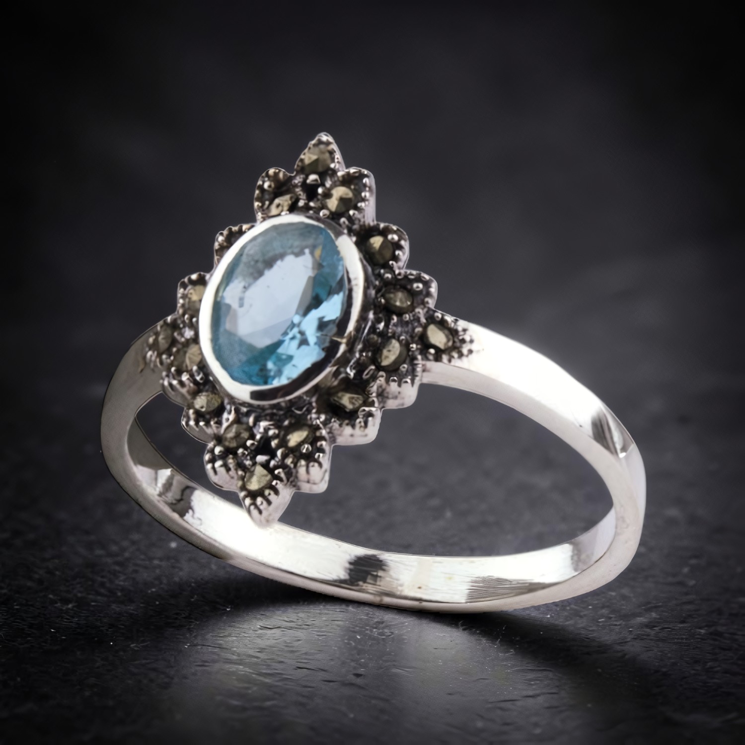 Ring Blue Marcasite aus 925 Silber – Toms-Silver Schmuck