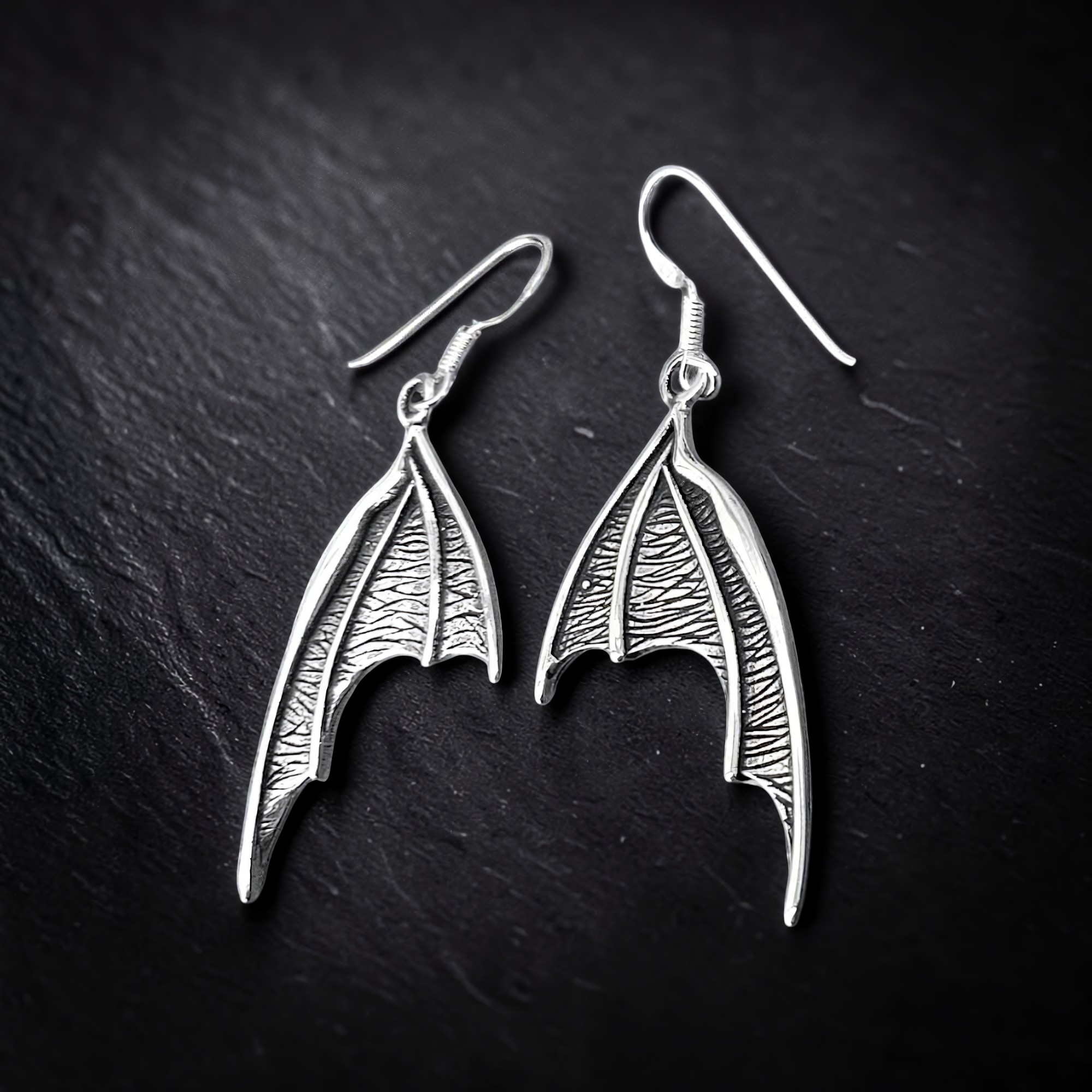 Ohrringe Flügel 925 Silber Ohrhänger Fledermausflügel Gothic