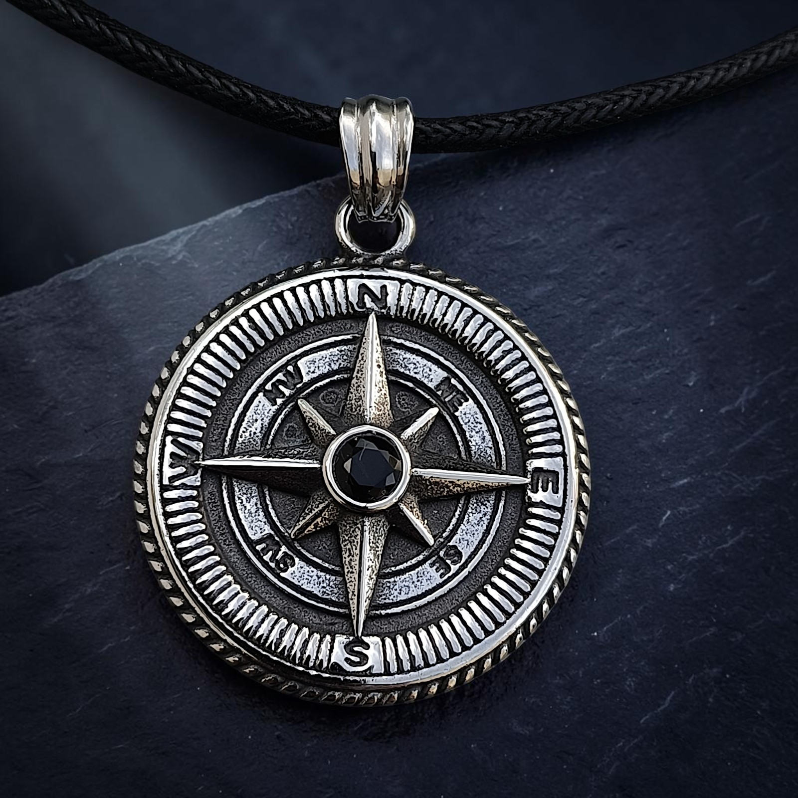 Anhänger Nautical Star Edelstahl, schwarz