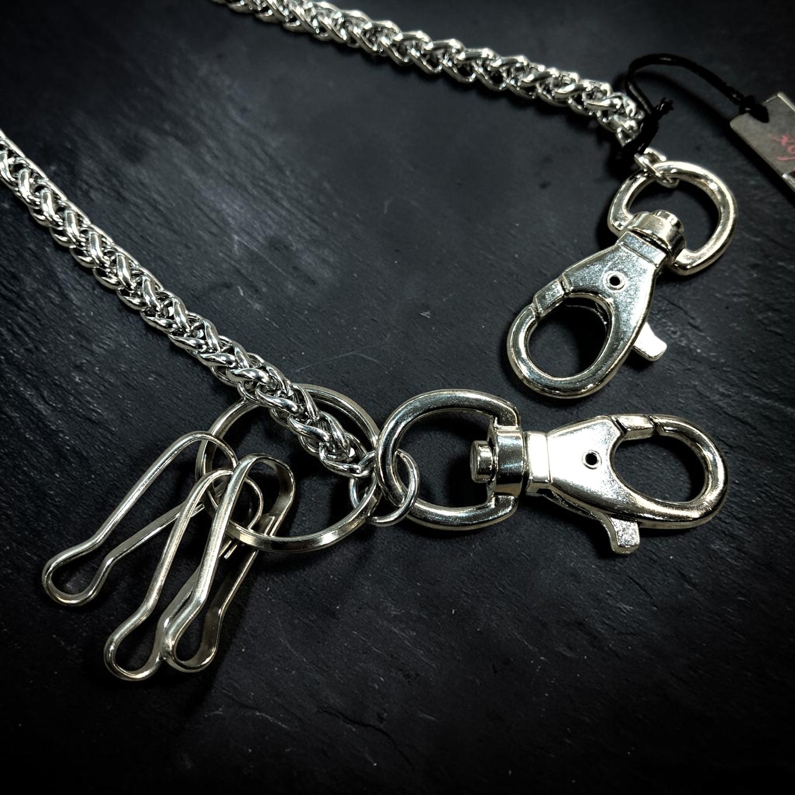 Hosenkette Metal Braid, Wallet Chain Zopfkette silberfarben, 65 cm
