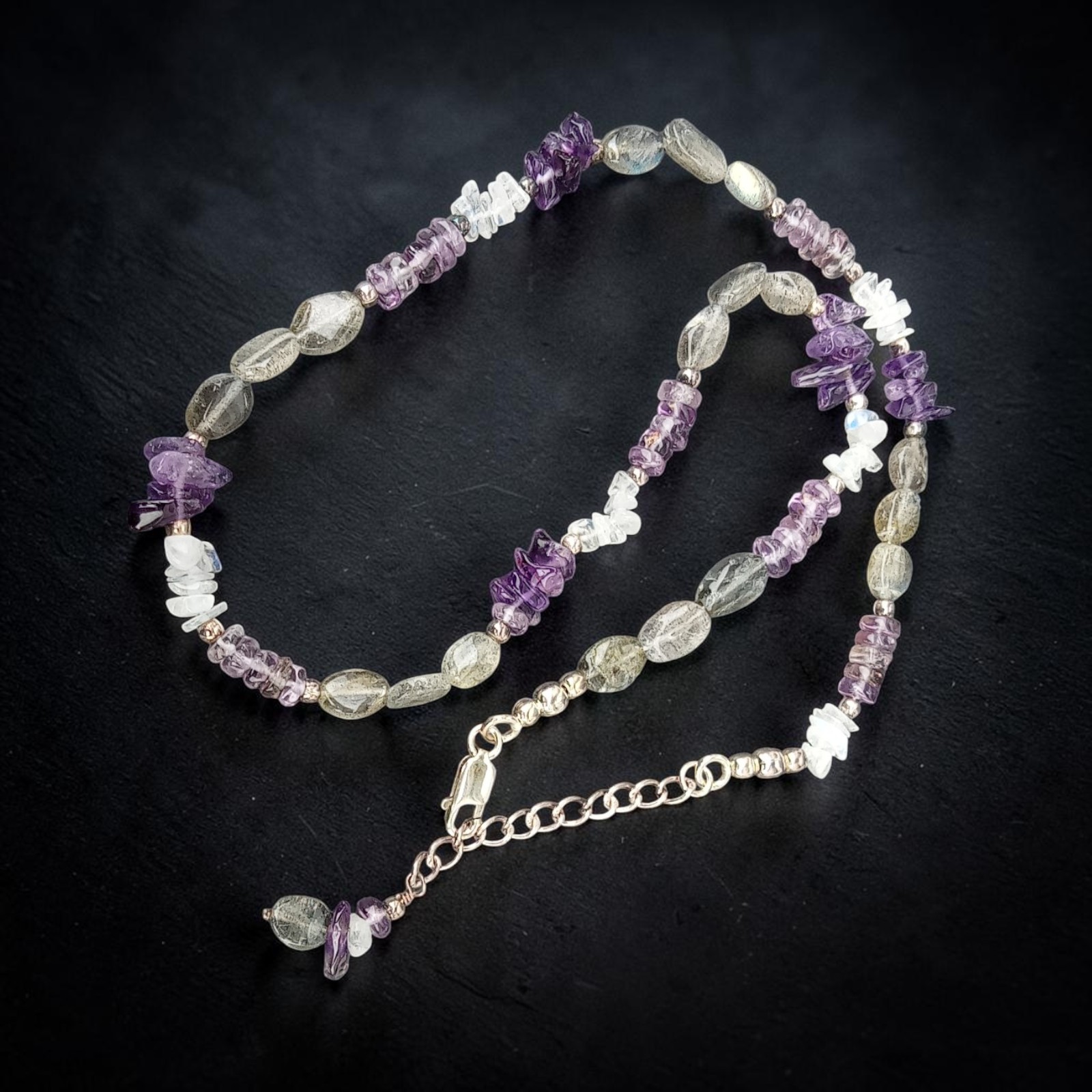 Kette mit Labradorit und Amethyst aus 925 Sterling Silber