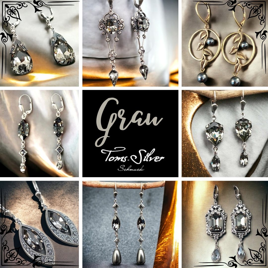 Schmuck mit graune Steinen und KristallenOhrringe Halsketten Anhänger
