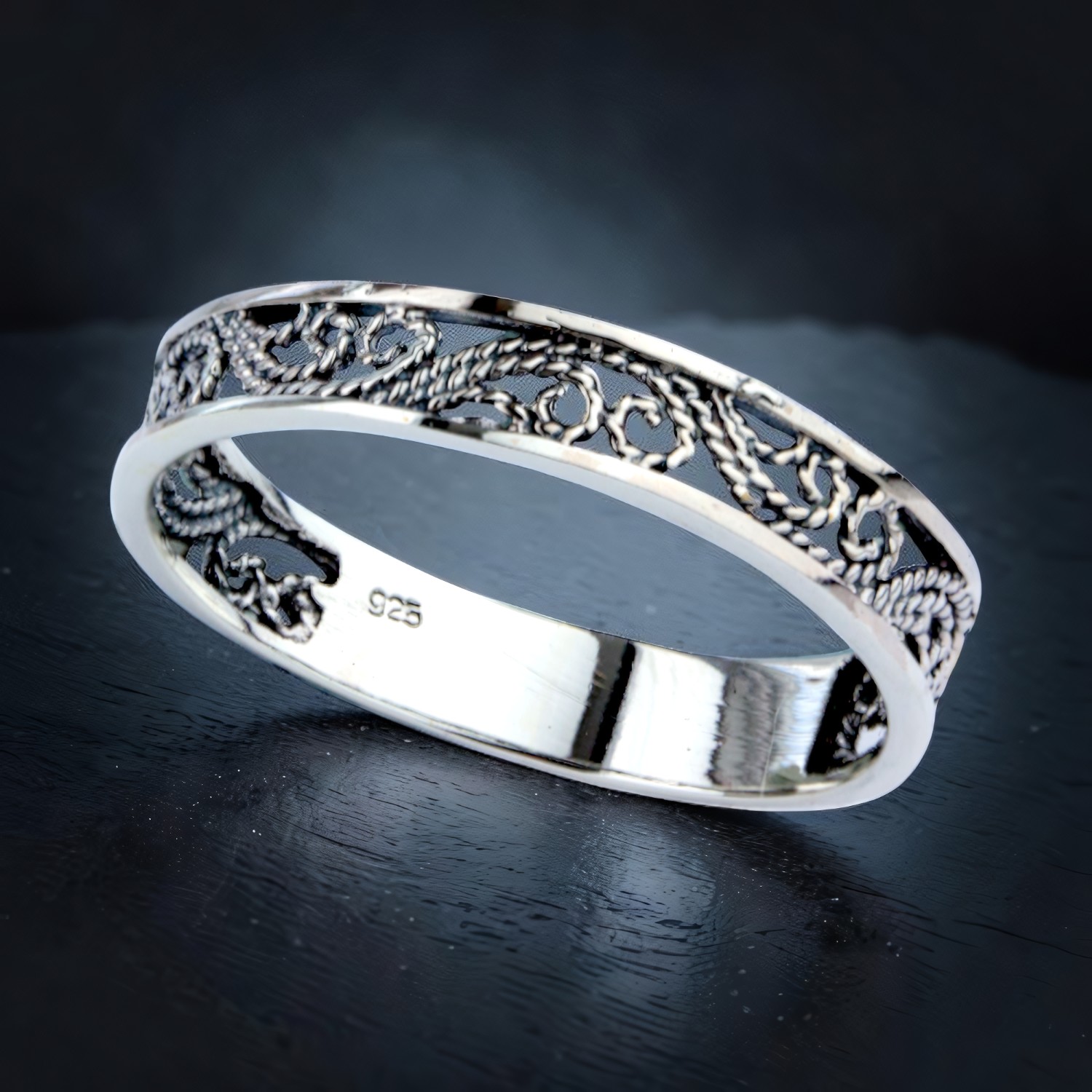 Ring Elfish Ornament aus 925 Sterling Silber, schmal
