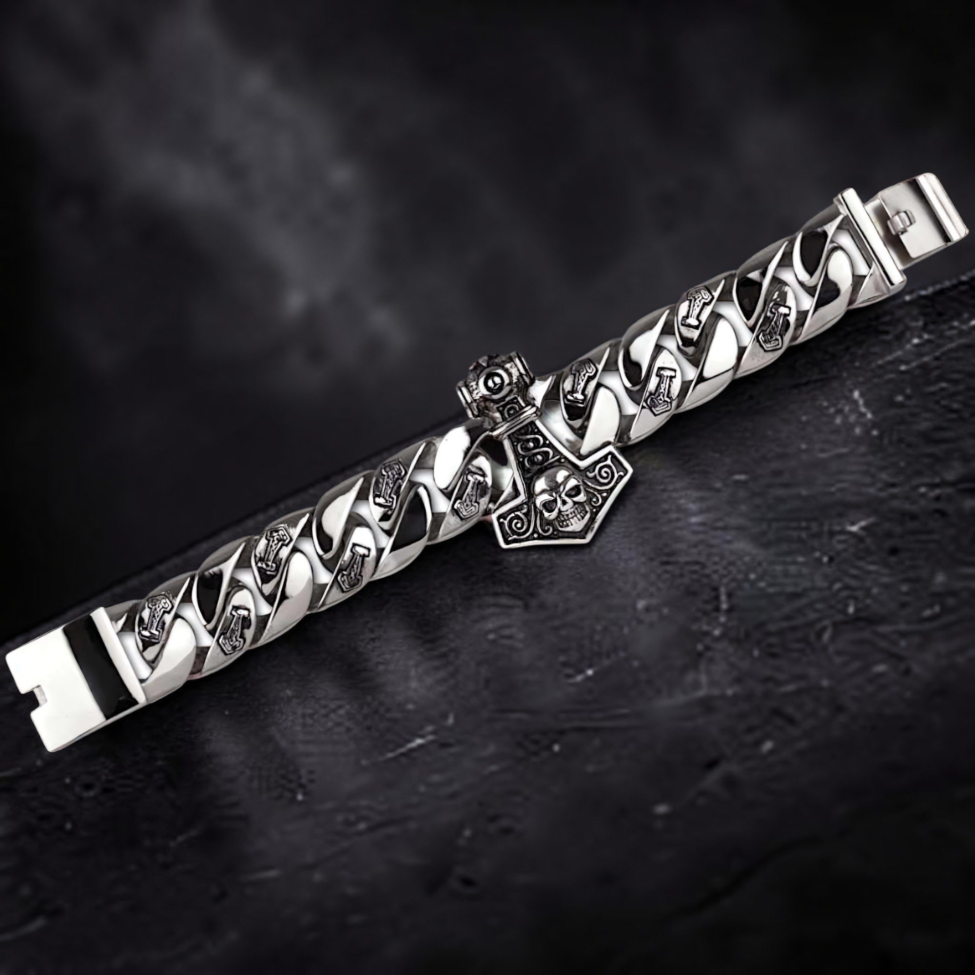 Thors Hammer Armband Panzerarmband Edelstahl Biker Schmuck