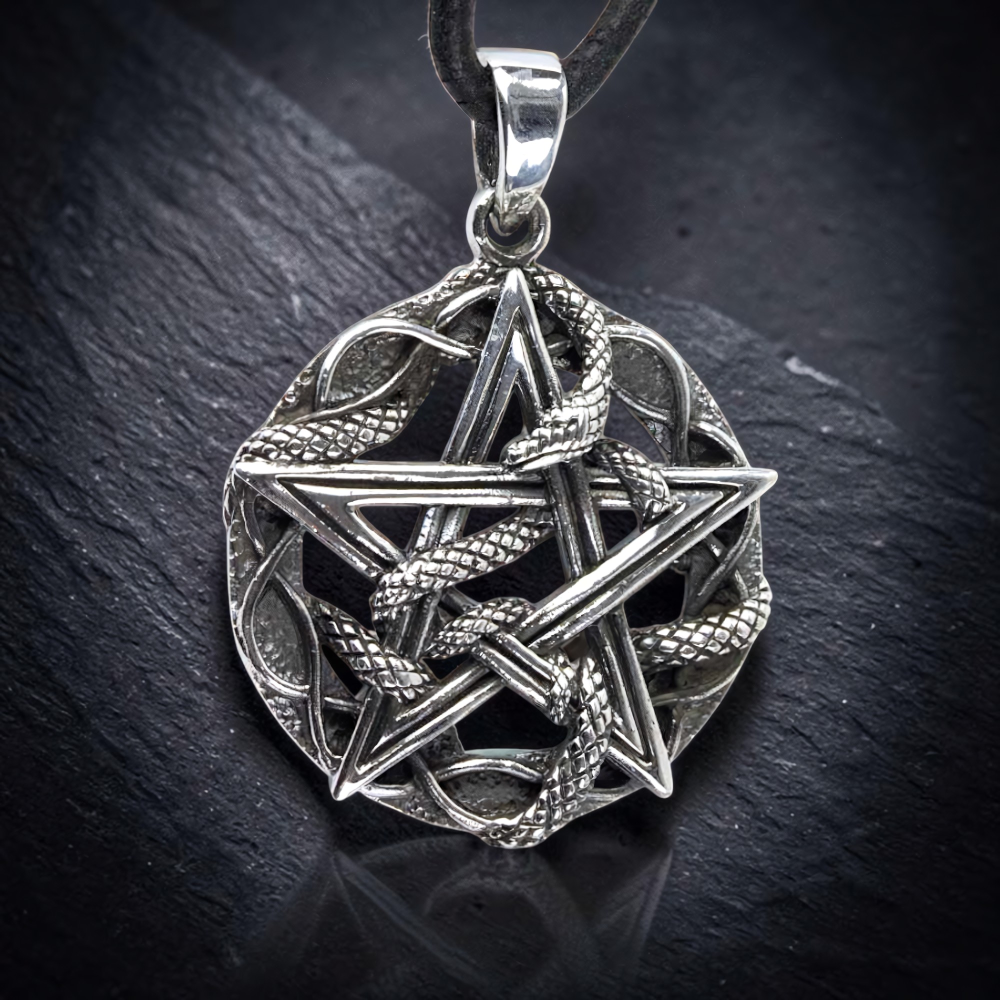 Anhänger Pentagramm mit Schlange Edelstahl Schlangen-Pentagramm