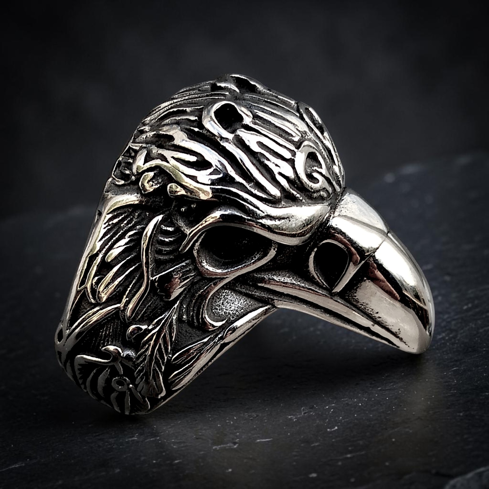 Ring Rabe aus Edelstahl, silberfarben