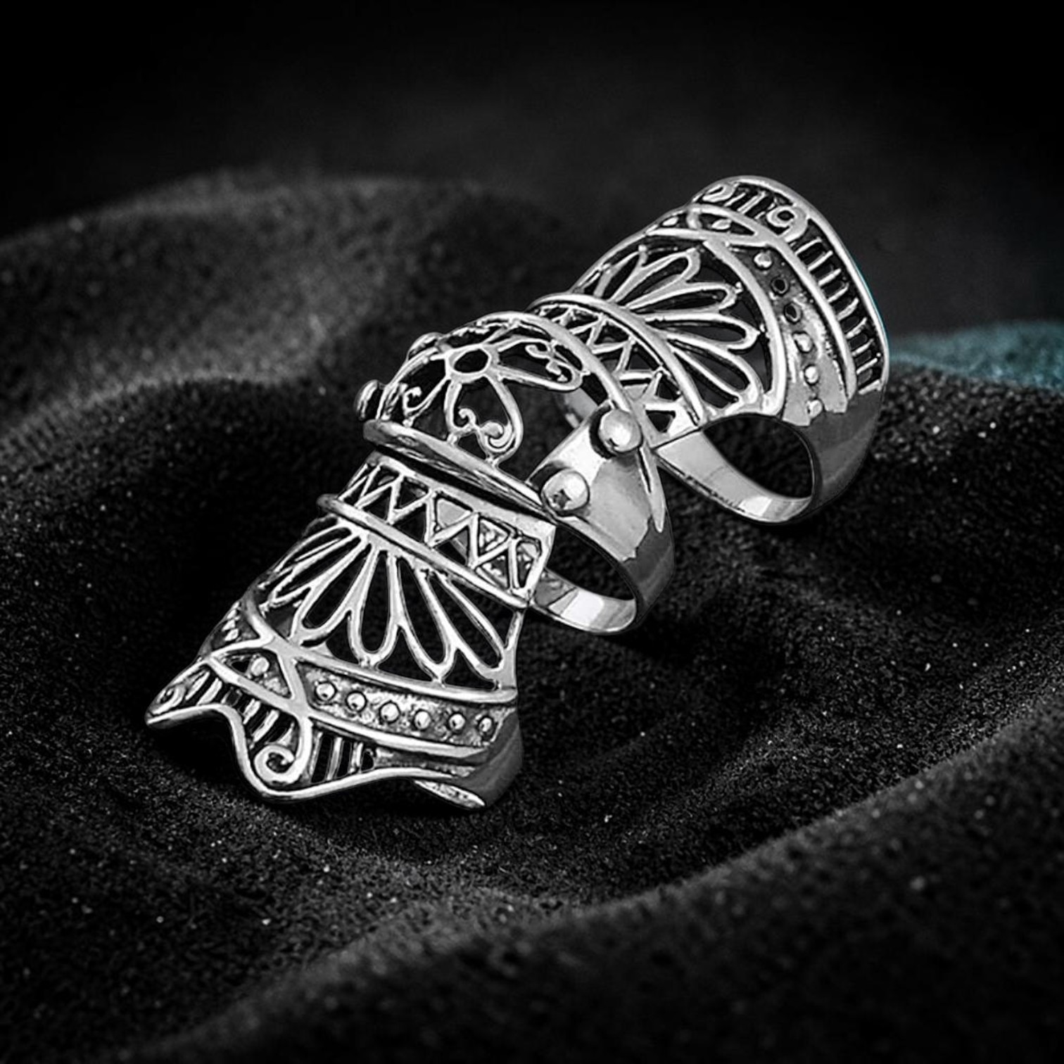 Ring Gothic Armor Finger mit Ornamenten Gelenkring Gliederring - Edelstahl