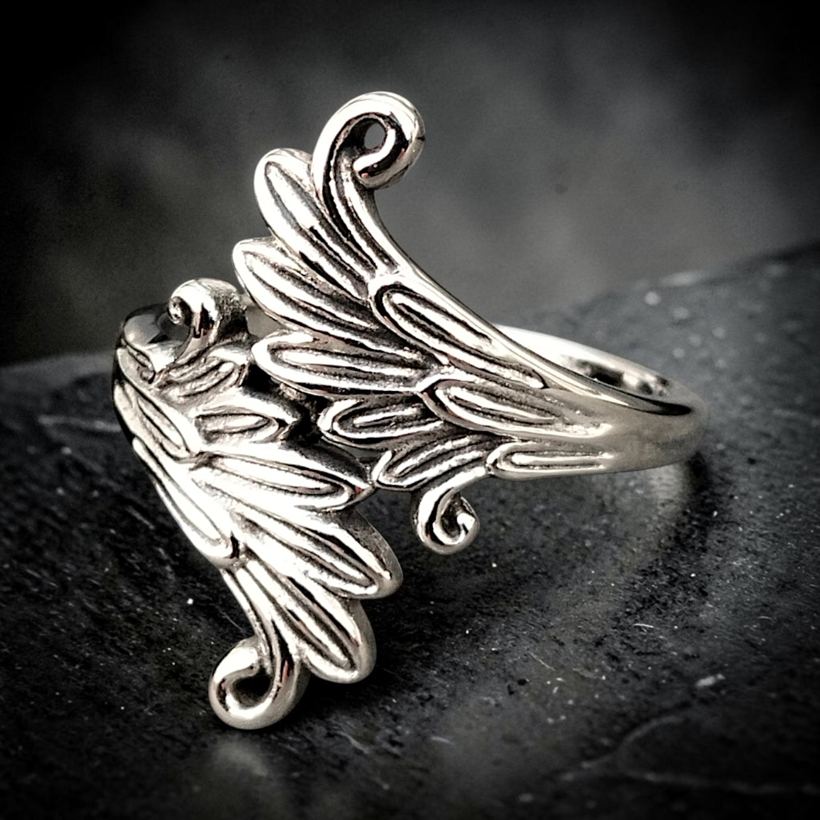 Ring Mirrored Wings aus Edelstahl, silberfarben
