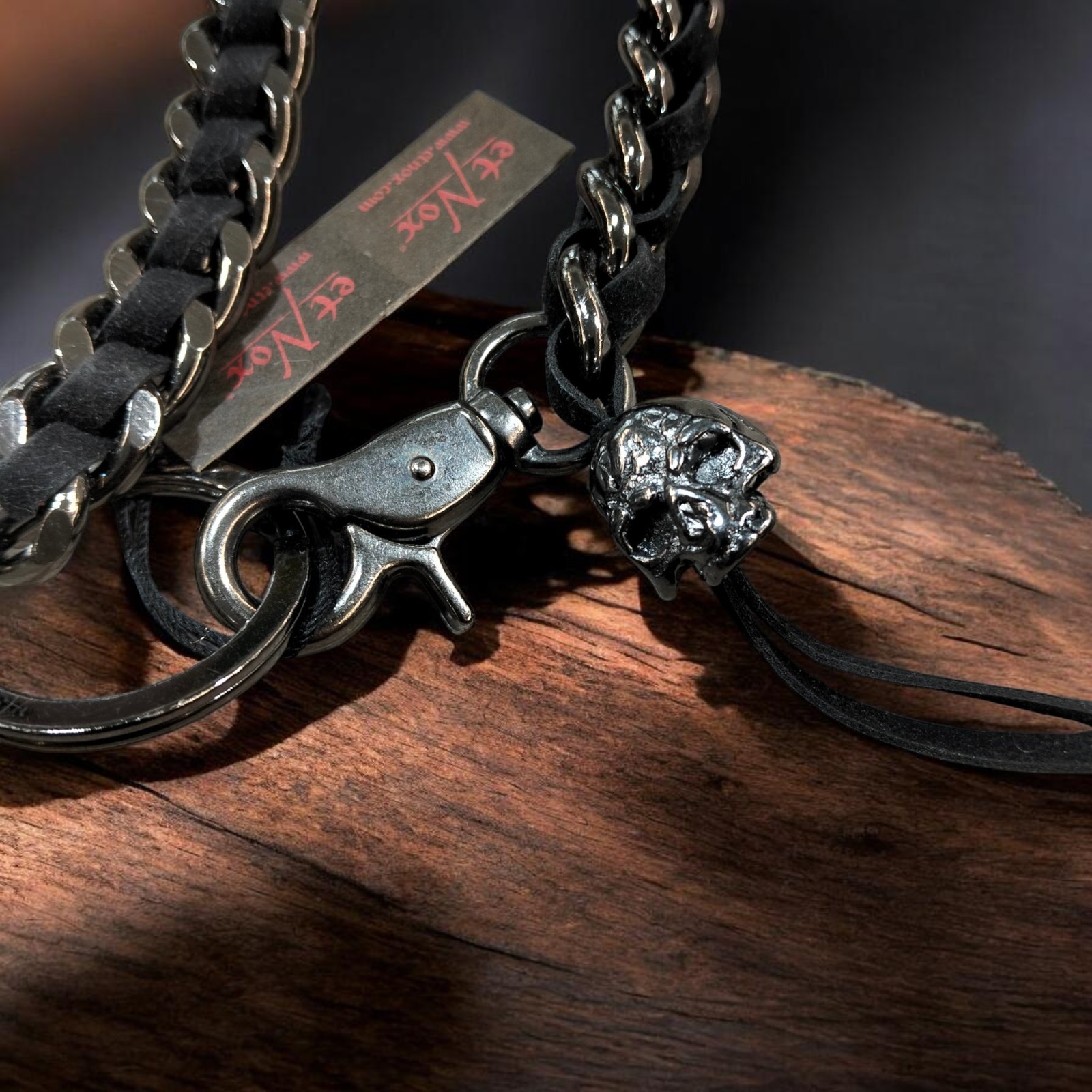 Hosenkette Totenkopf, Wallet Chain Panzerkette mit Leder, 69 cm