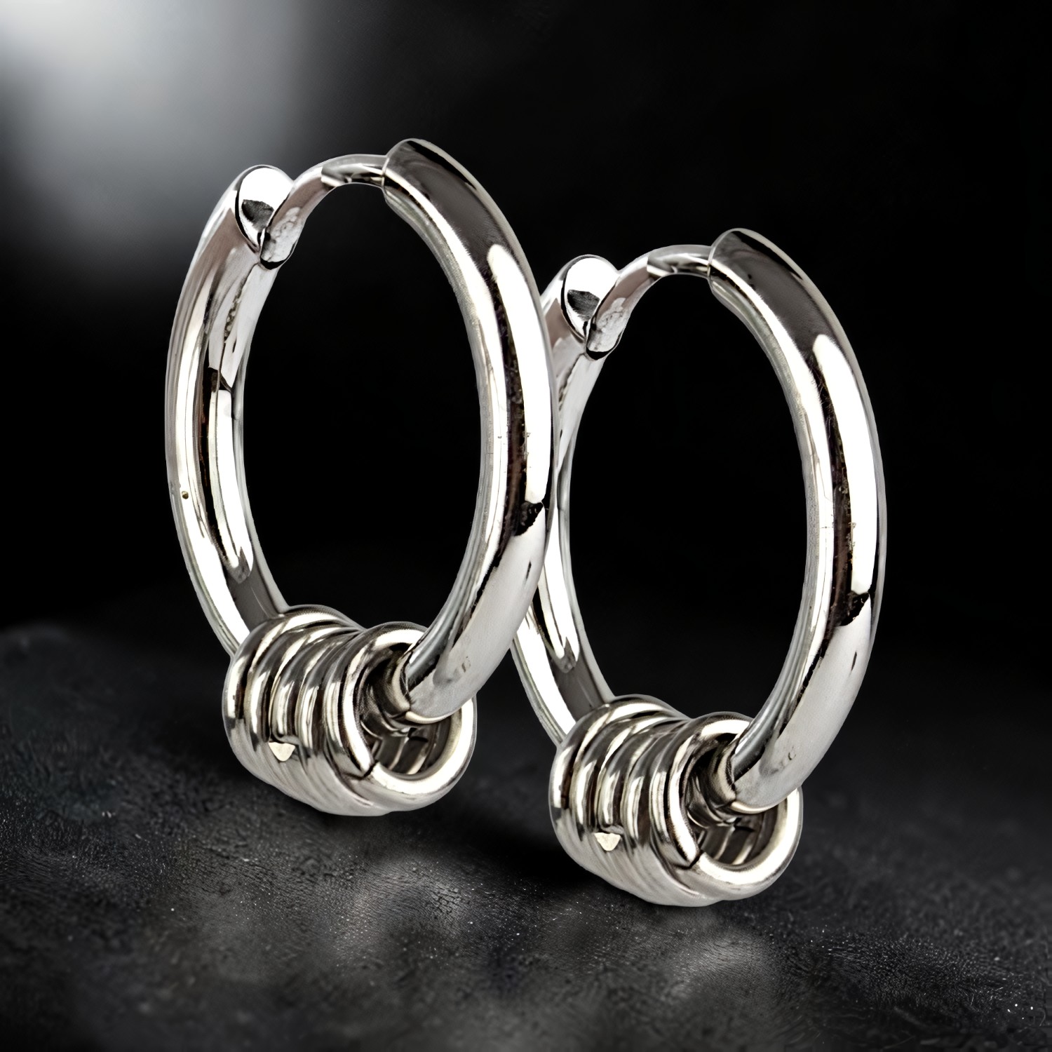 Edelstahl-Klappcreole Rings' Hoop mit Ringen
