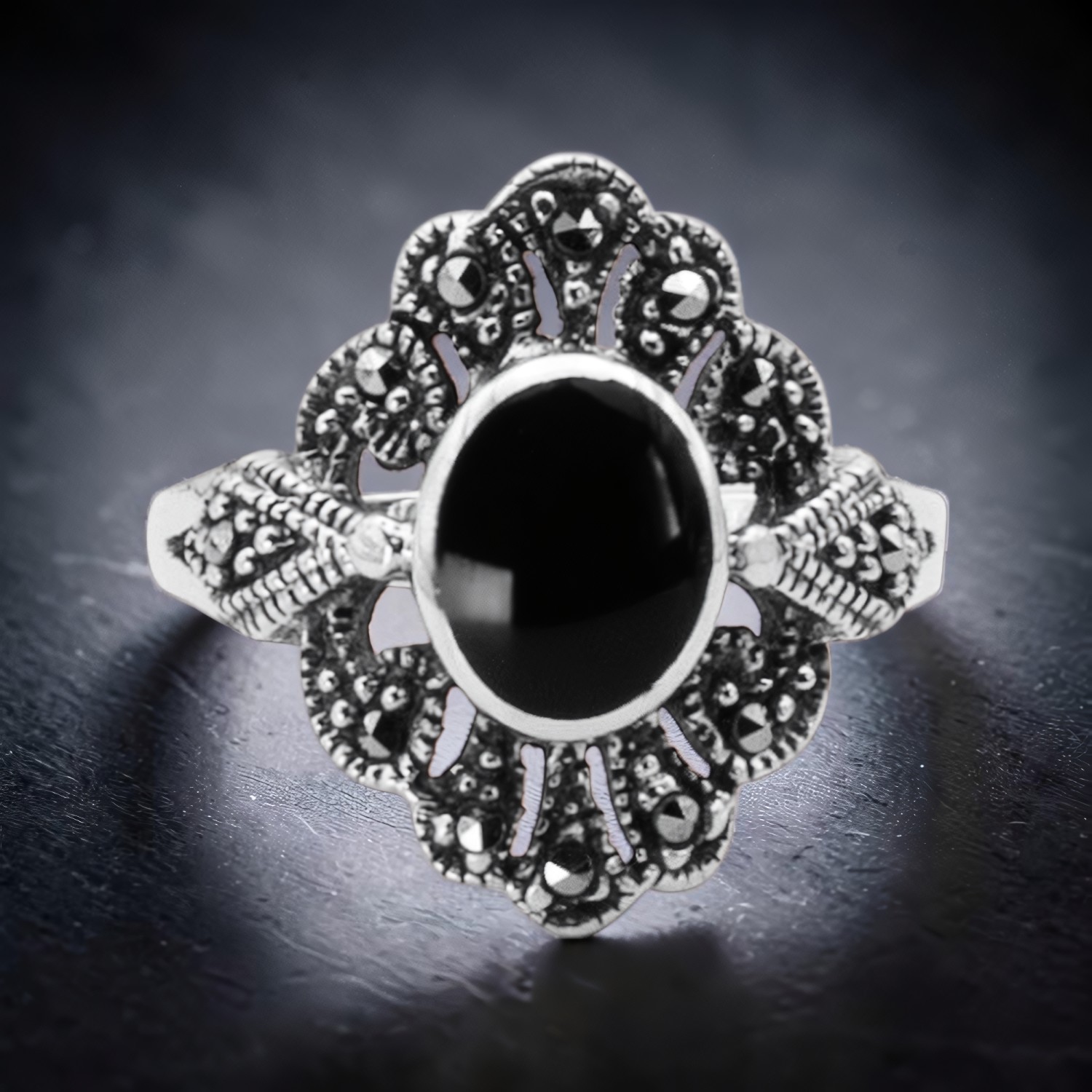 Ring Black Marcasite aus 925 Silber – Toms-Silver Schmuck
