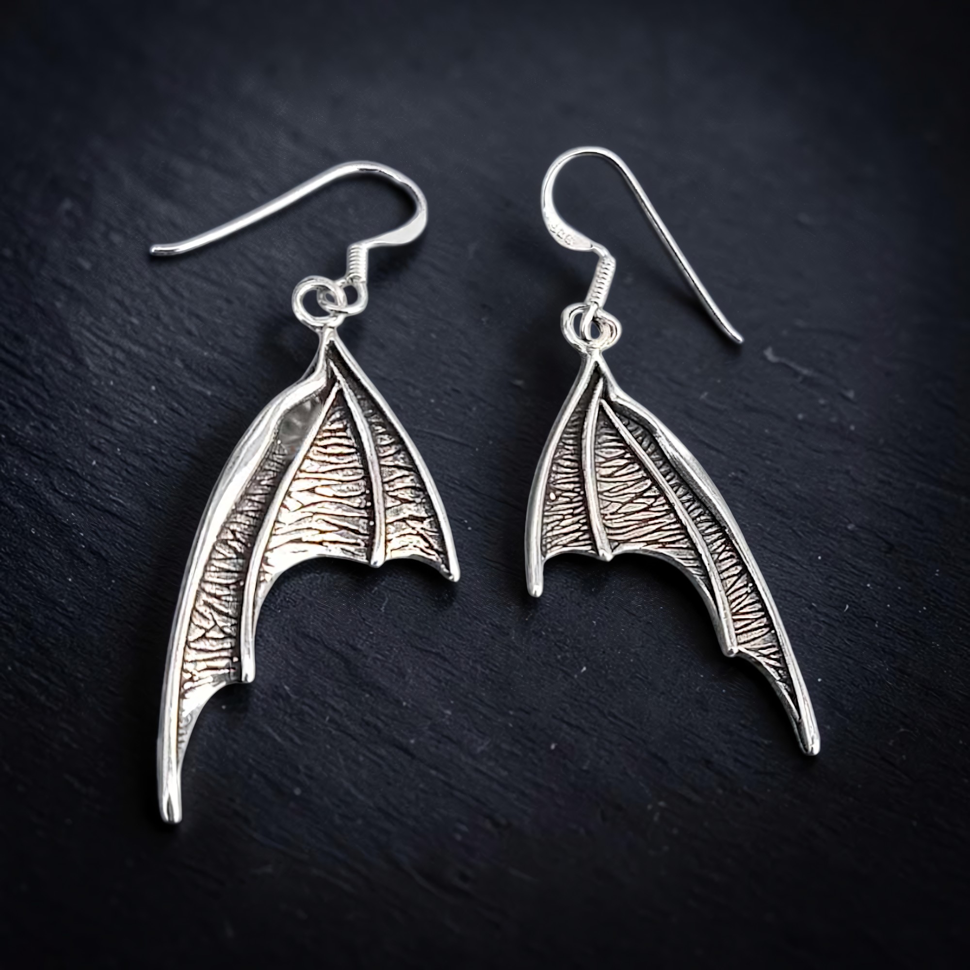 Ohrringe Flügel 925 Silber Ohrhänger Fledermausflügel Gothic