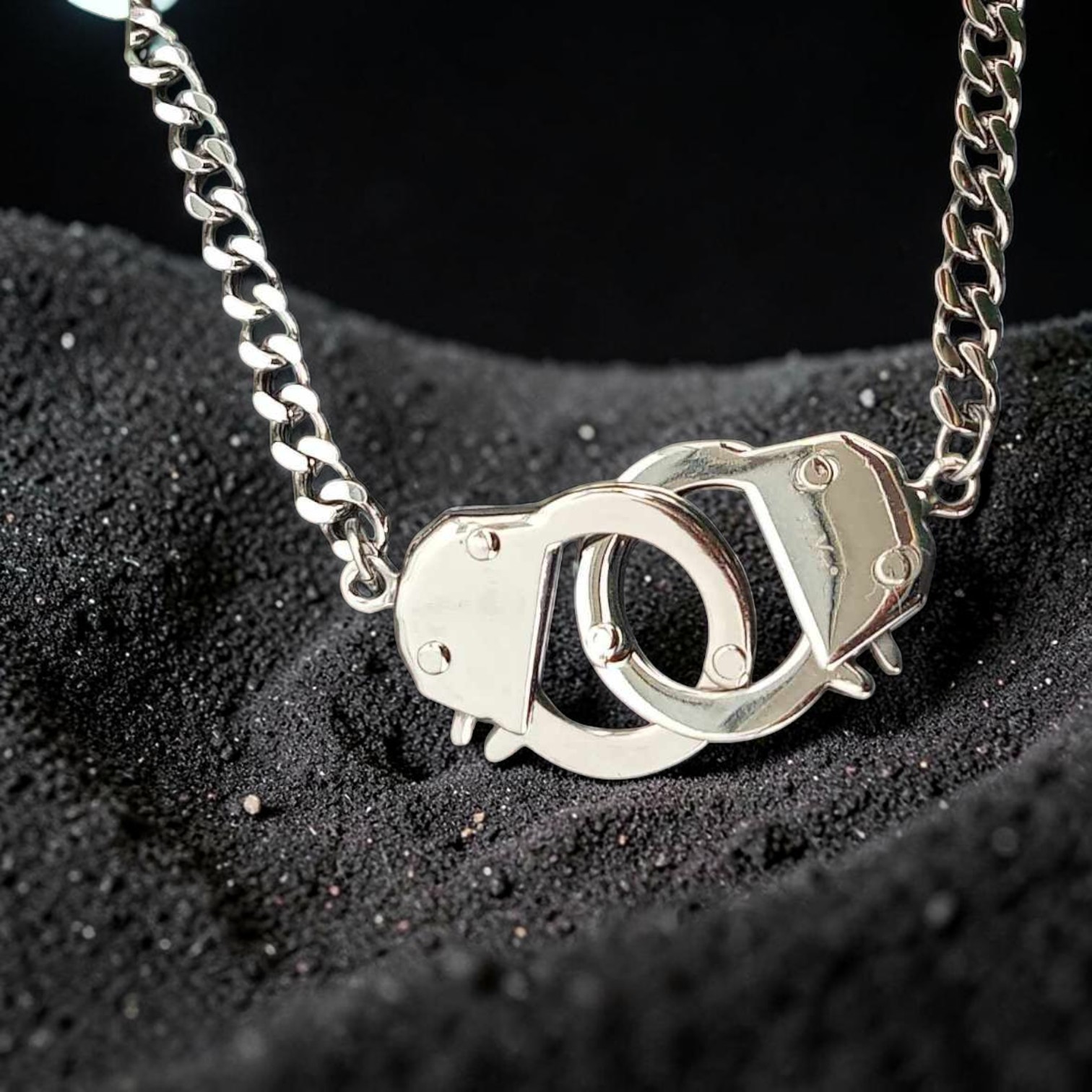 Handschellen Kette silber Edelstahl poliert Länge 45 cm