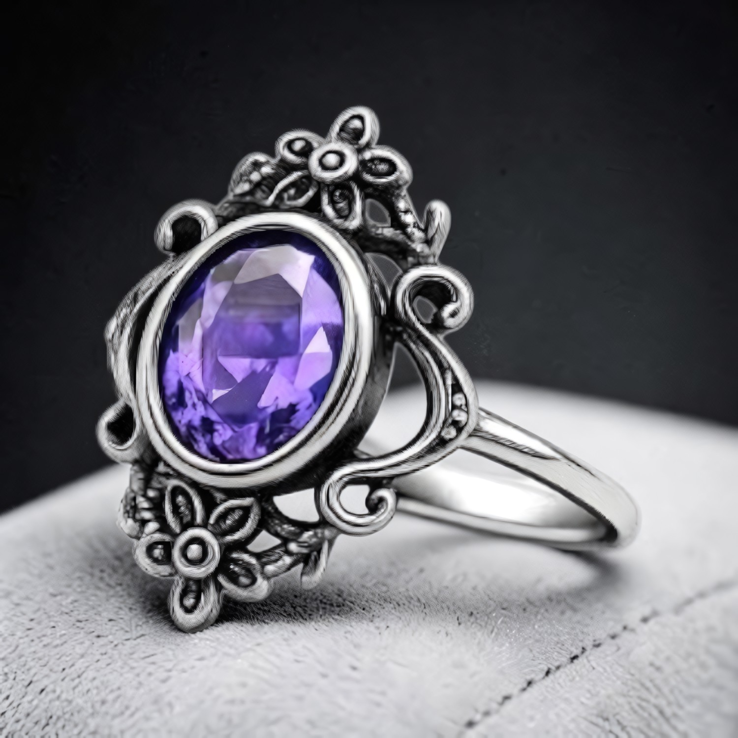 Ring Amethyst Flowers aus Edelstahl – Toms-Silver Schmuck