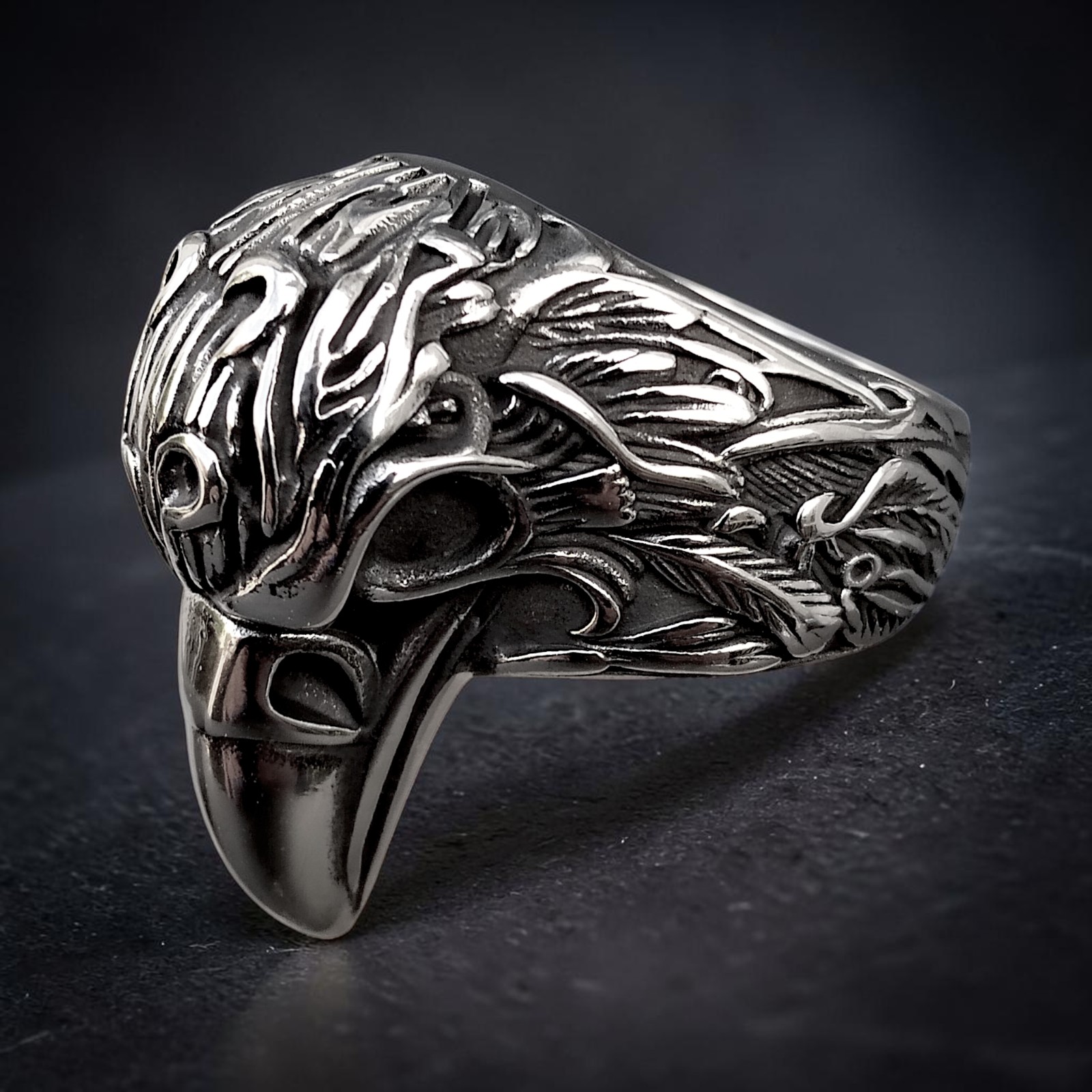 Ring Rabe aus Edelstahl, silberfarben