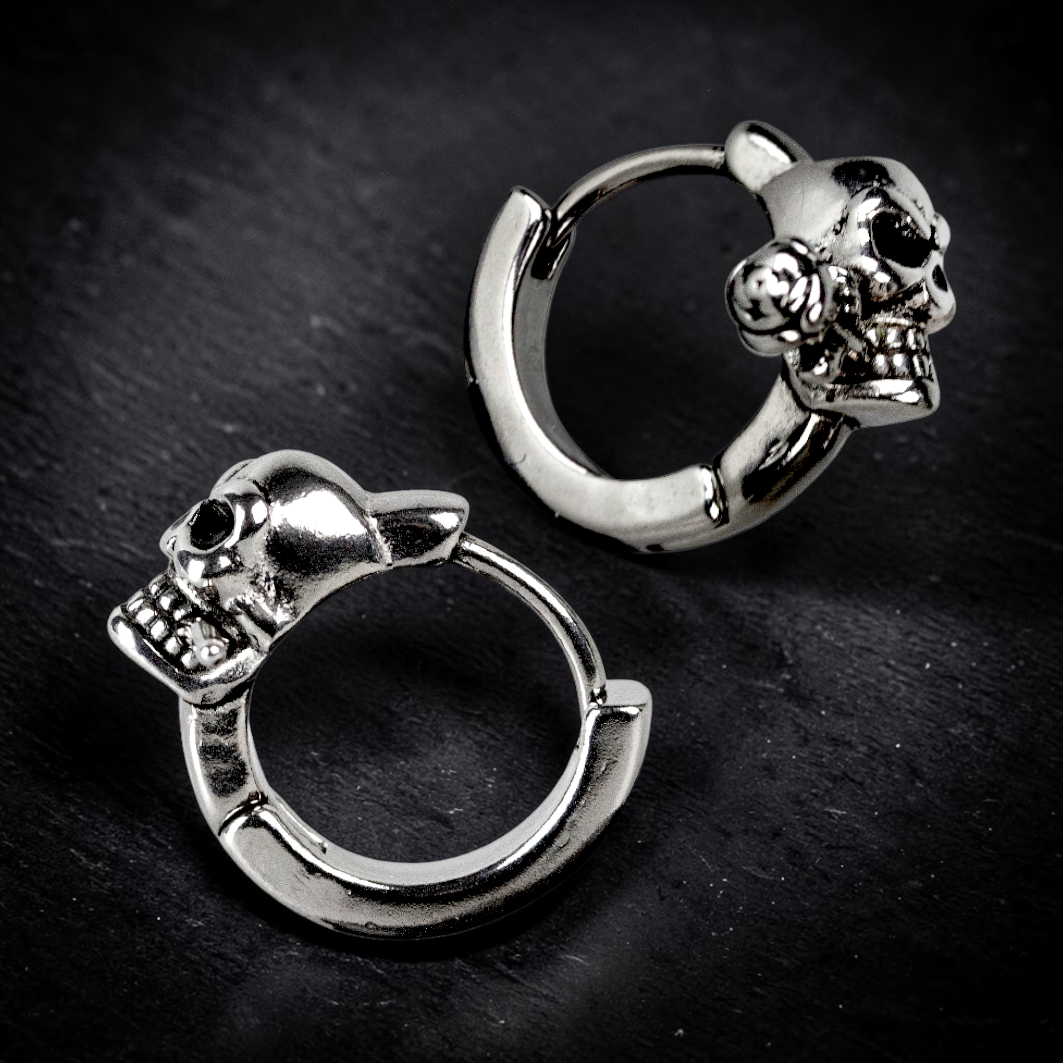 Ohrringe Totenkopf mit Rose Edelstahl