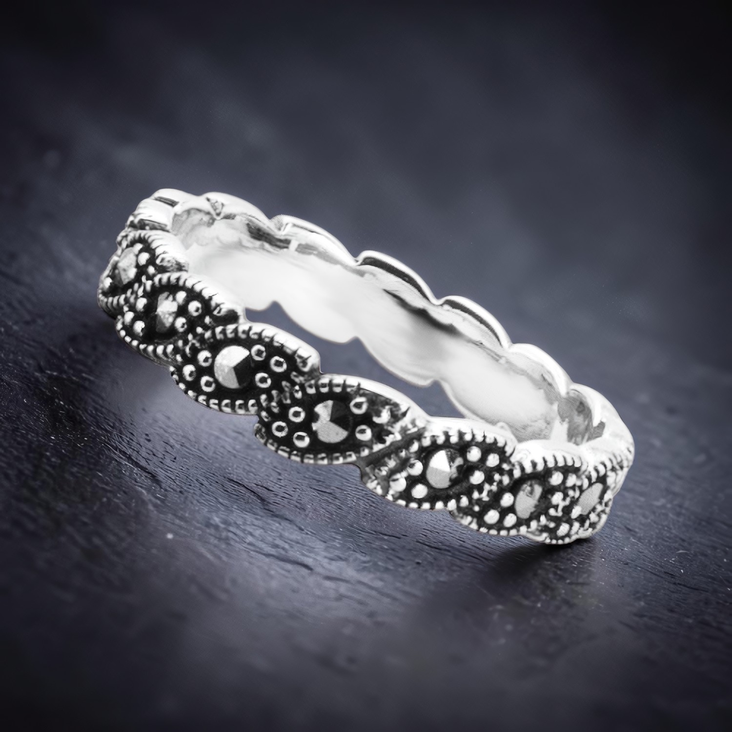Ring Marcasite Leaves aus 925 Silber – Toms-Silver Schmuck