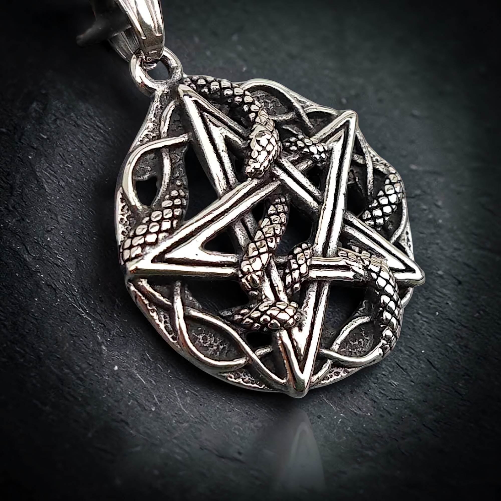 Pentagramm mit Schlange Anhänger Edelstahl Schlangen-Pentagramm
