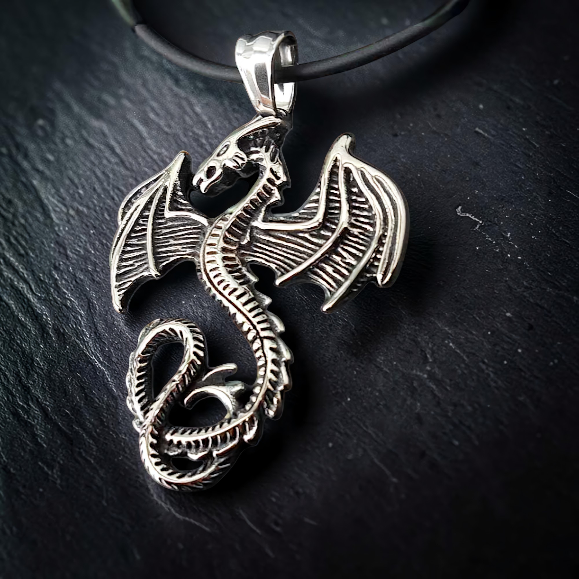 Drache Anhänger silber Edelstahl