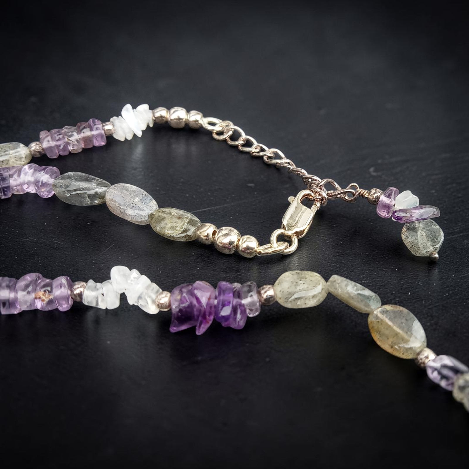 Kette mit Labradorit und Amethyst aus 925 Sterling Silber