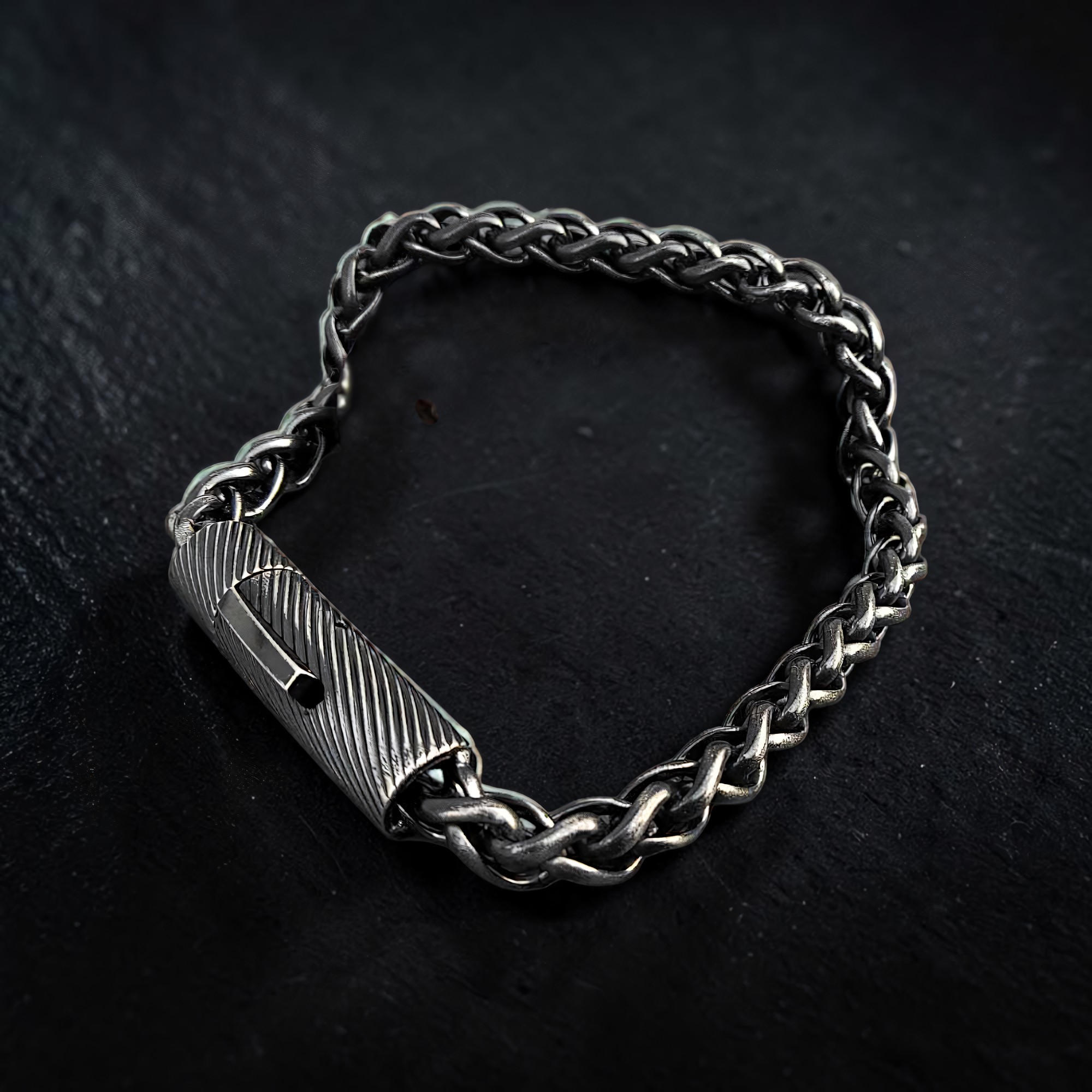 Armband Gun Metal grau Edelstahl geflochten und oxidiert mit Klickverschluss