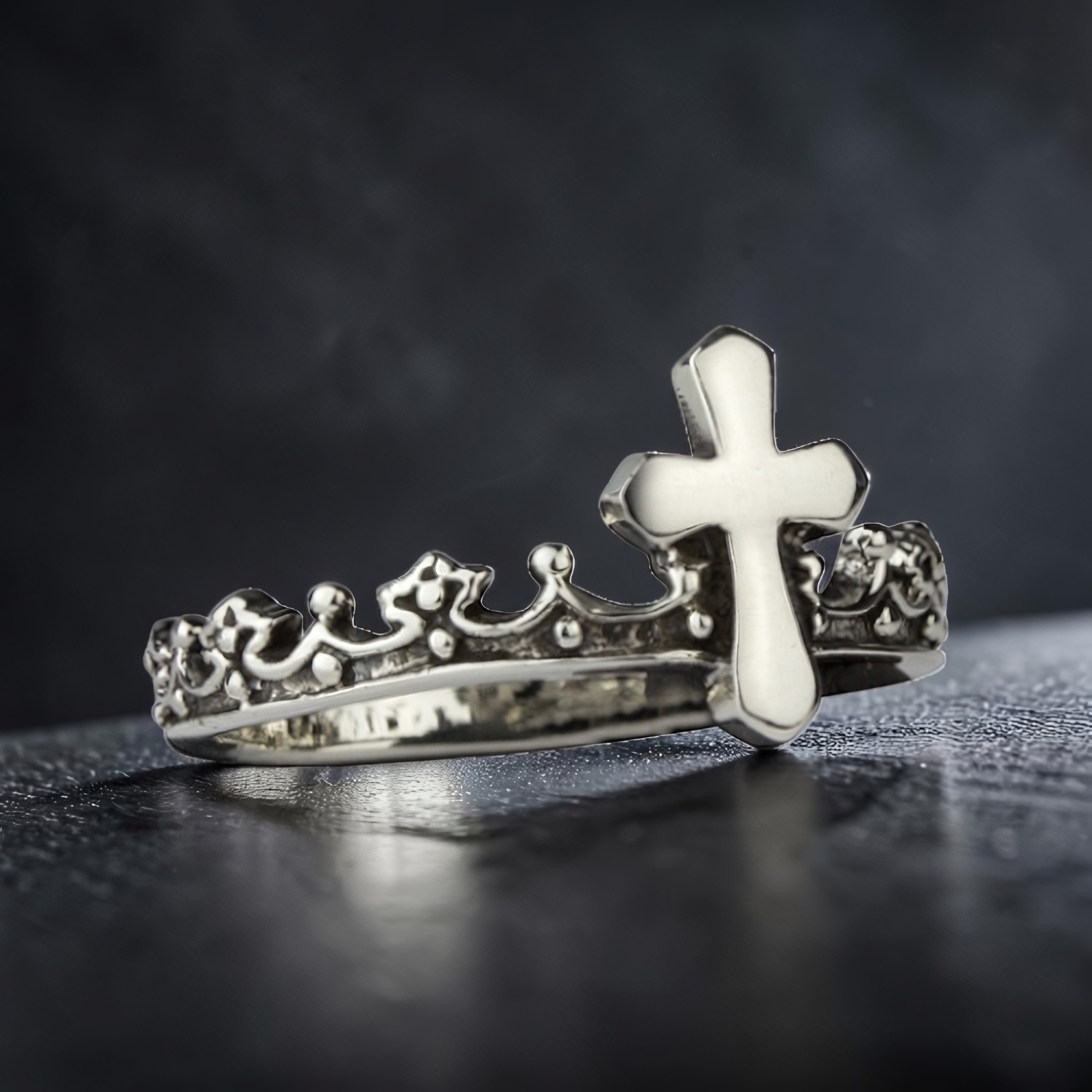 Ring Kreuz und Krone aus 925 Silber – Toms-Silver Schmuck