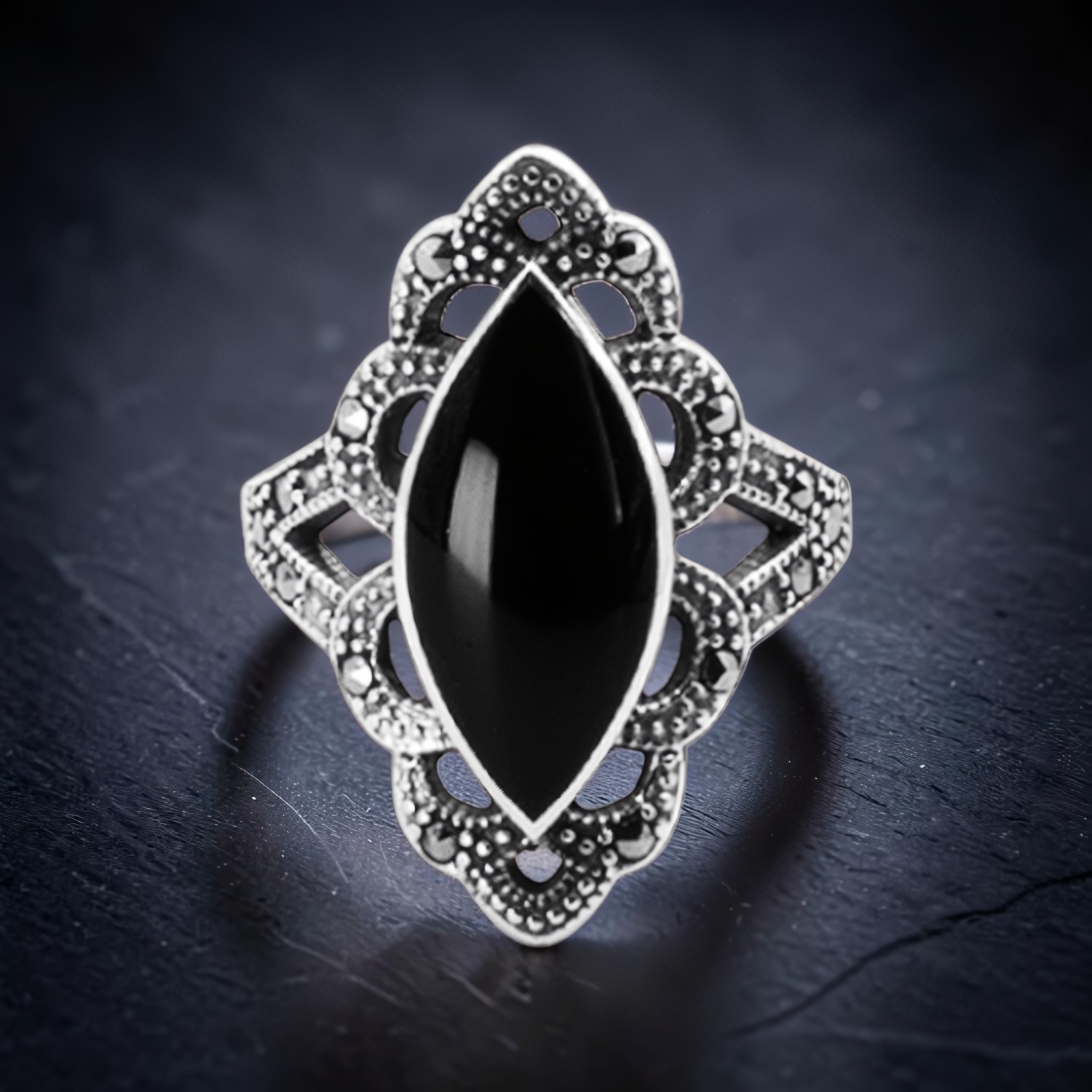 Ring Black Marcasite aus 925 Silber – Toms-Silver Schmuck